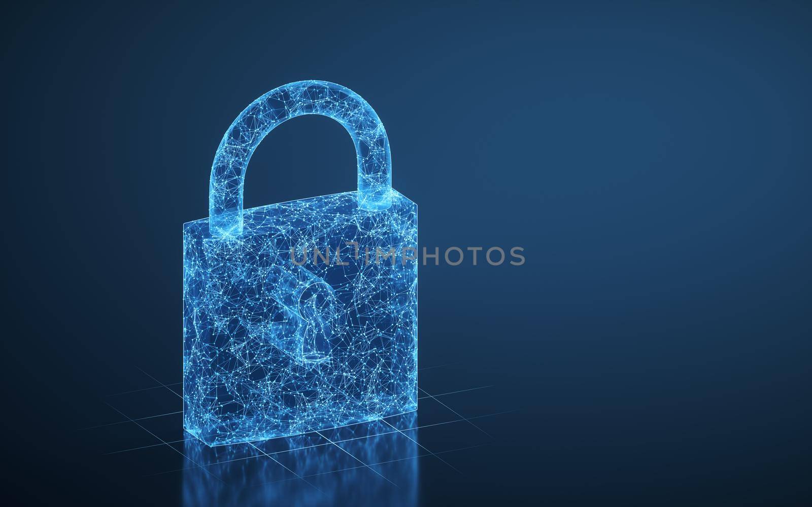 Lock with blue lines background, 3d rendering. Computer digital drawing.