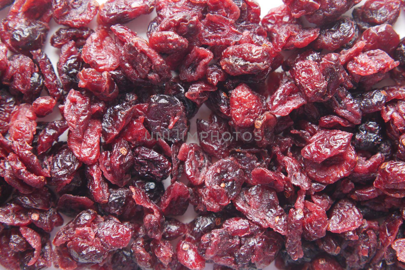 detail shot of dried cranberries on table .