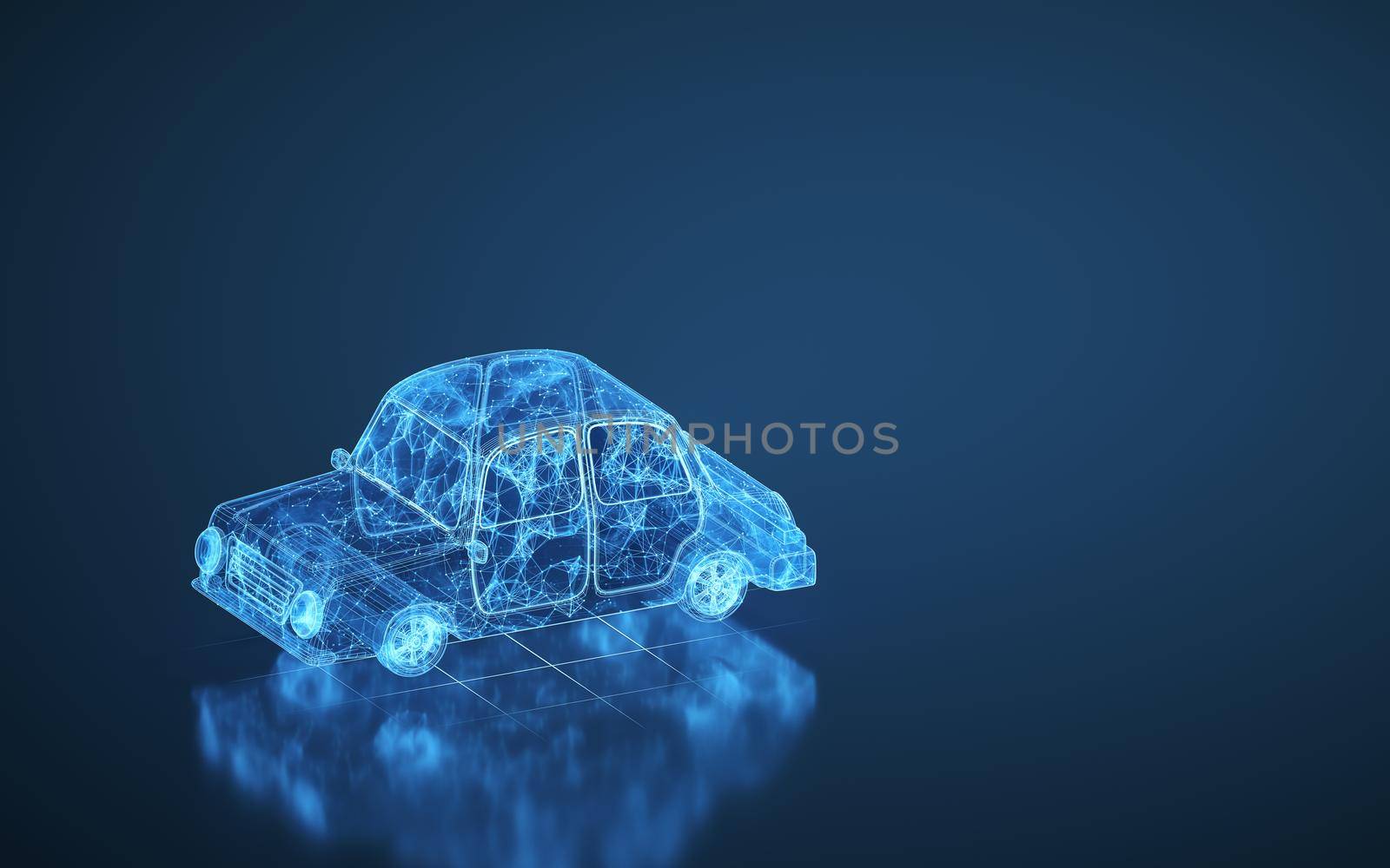Car and blue lines background, 3d rendering. Computer digital drawing.