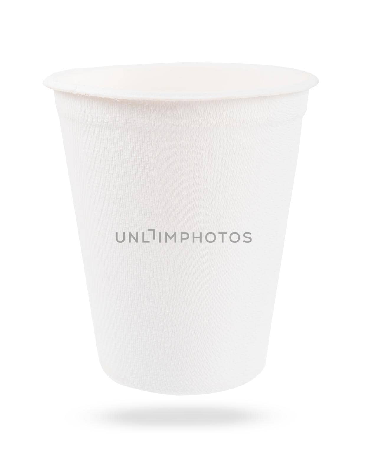 Disposable paper drink glass isolated on white background, save clipping path.