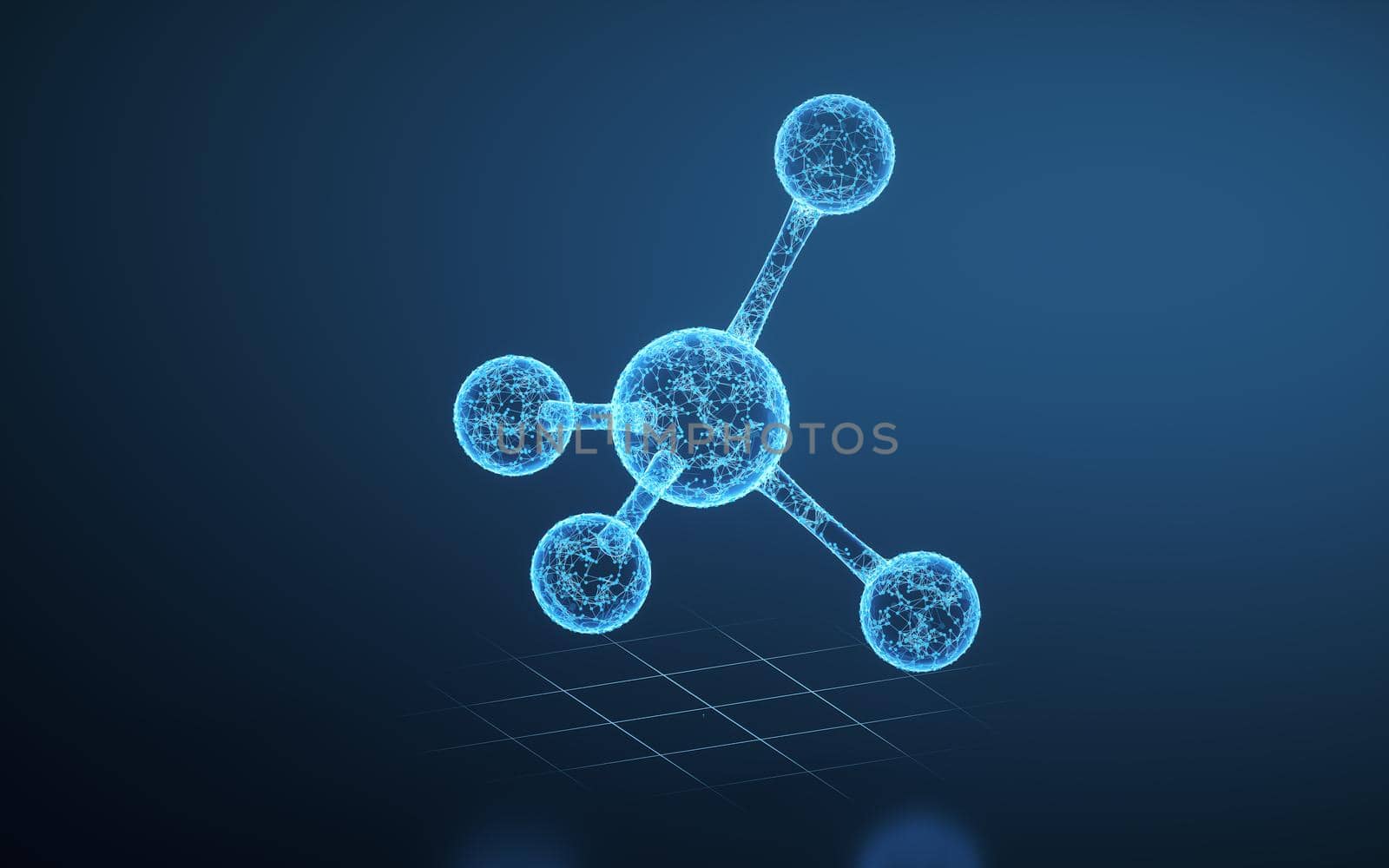The blue lines and glowing molecules, 3d rendering. by vinkfan
