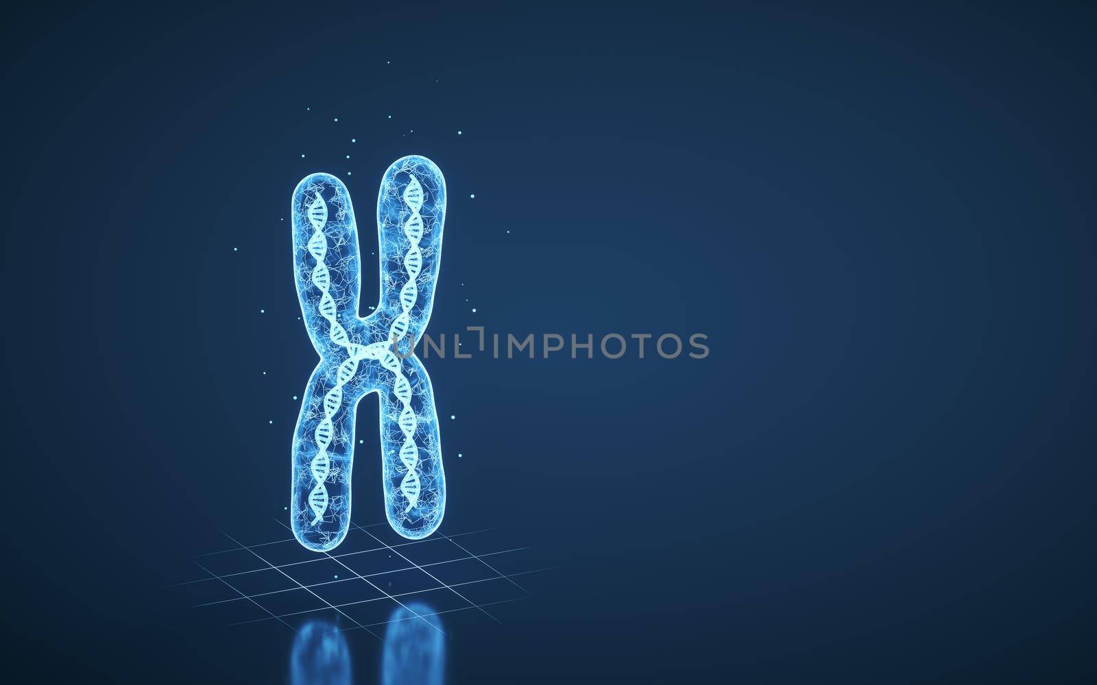 Chromosome with blue background, 3d rendering. Computer digital drawing.