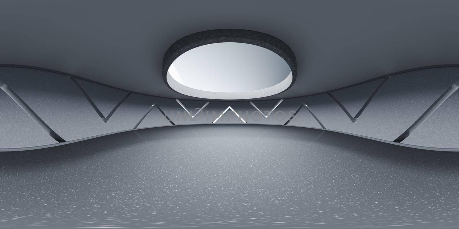 Empty round room, sense of space, 3d rendering. Computer digital drawing. 360-degree seamless panoramic view.