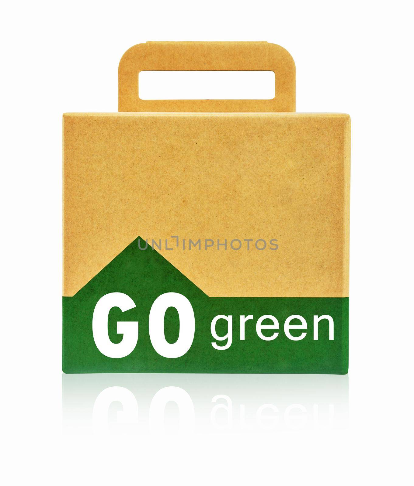 Ecology Box Bag for Take away with GO green text isolated on a white background. Environment concepts. by Gamjai