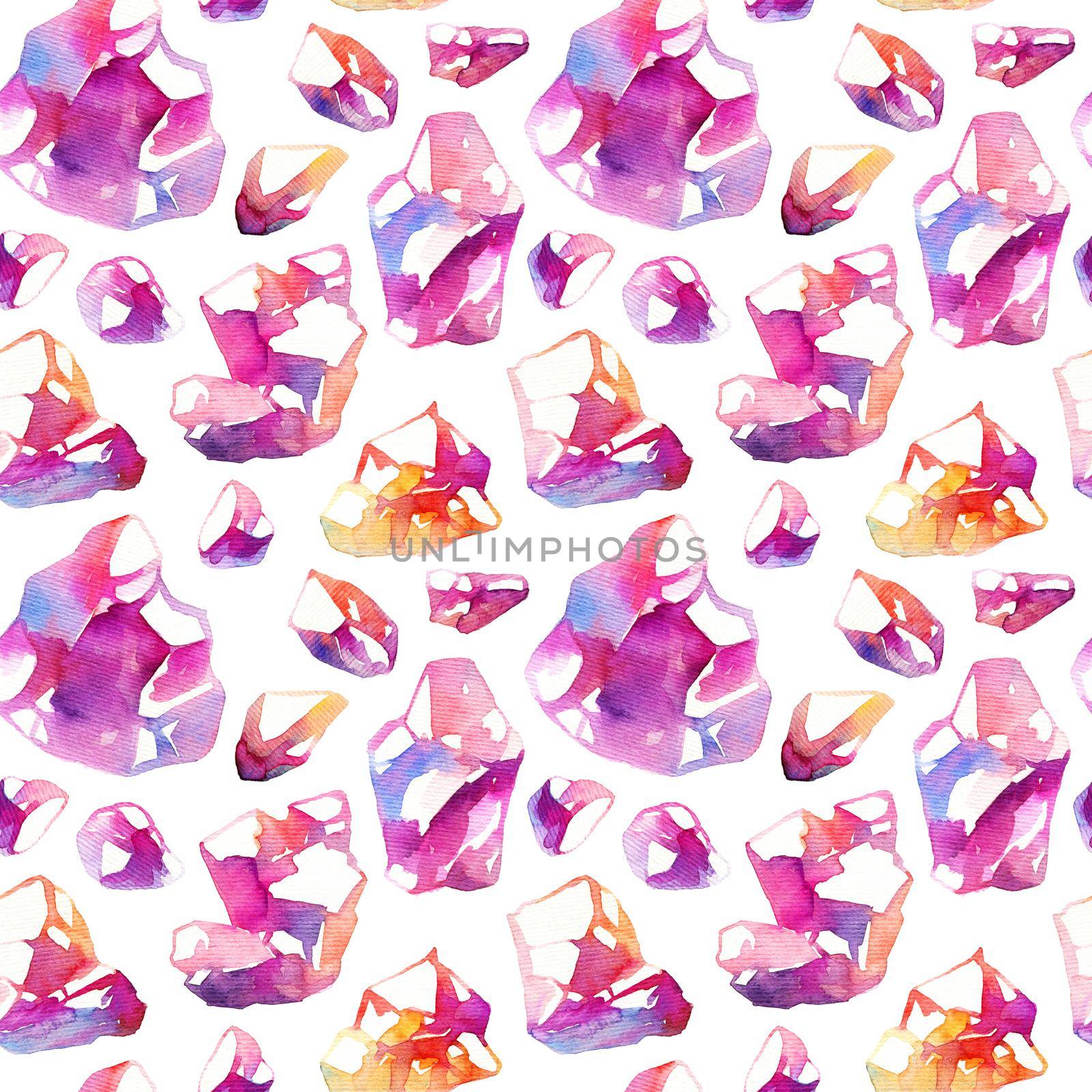 Seamless pattern with hand-drawn watercolor crystals