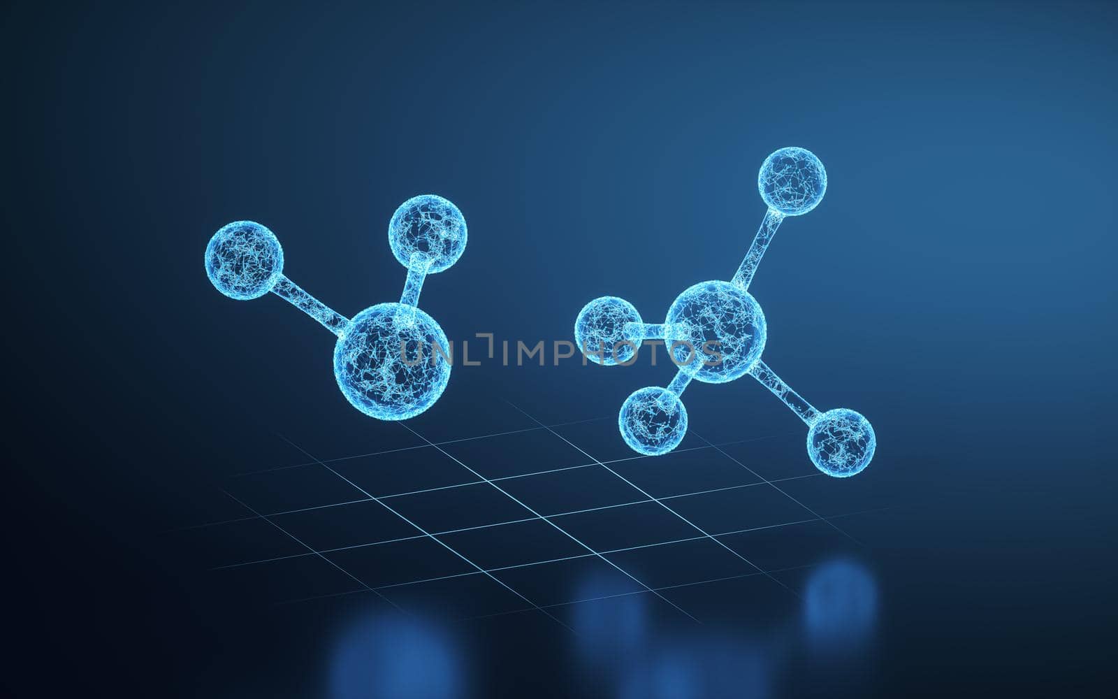 The blue lines and glowing molecules, 3d rendering. by vinkfan