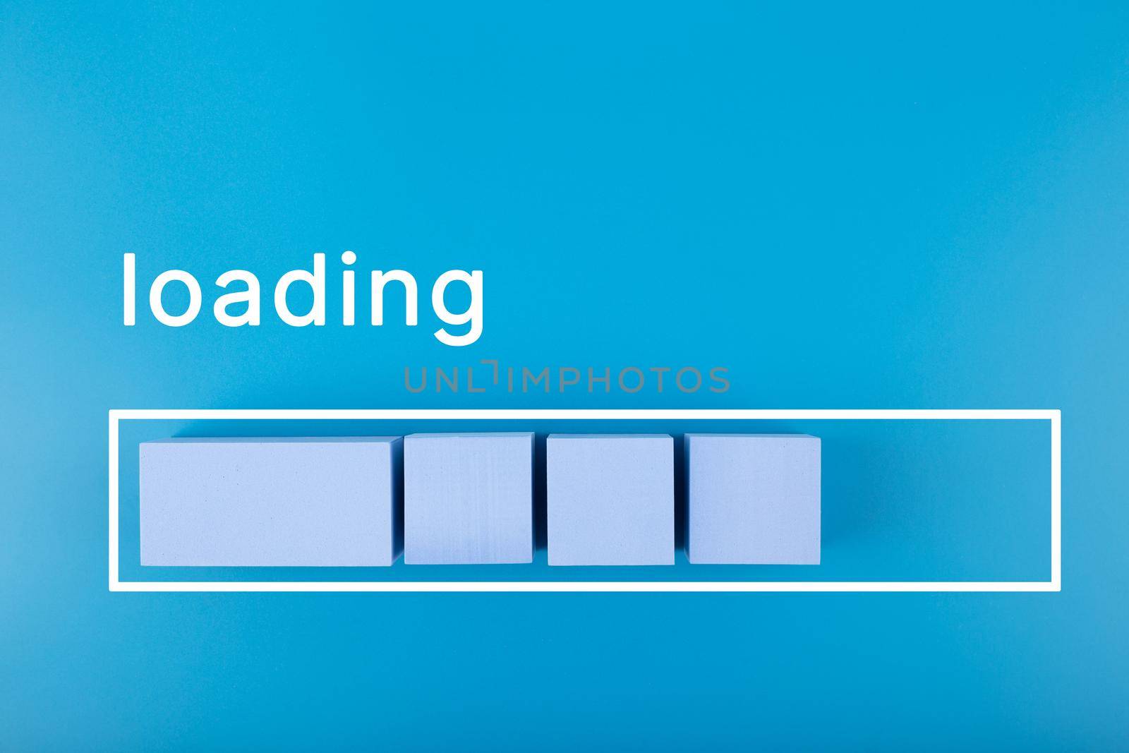 Loading progress bar in blue colors. Minimal concept of loading status. Blue loading bar on saturated bright background