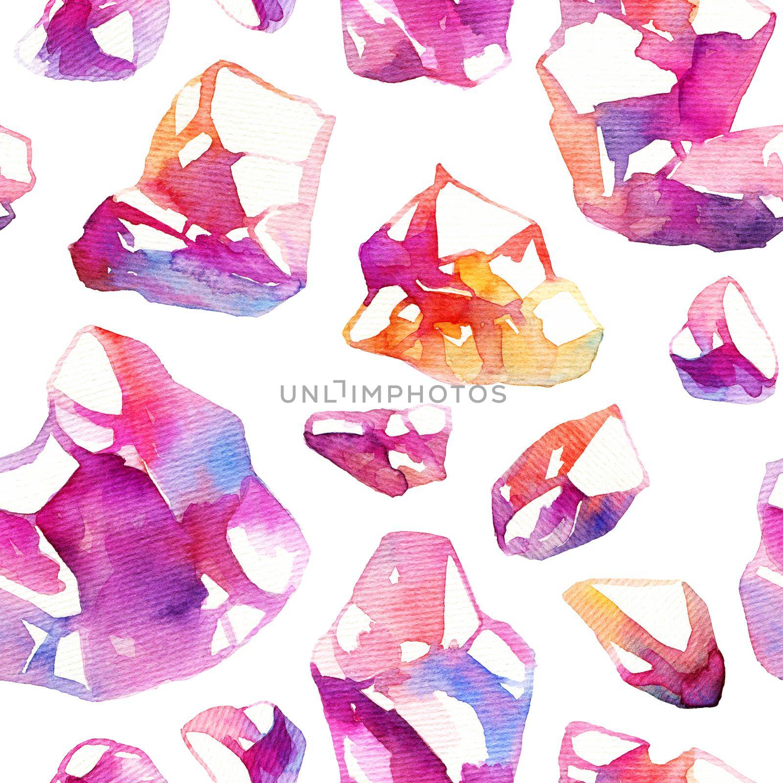 Seamless pattern with hand-drawn watercolor crystals