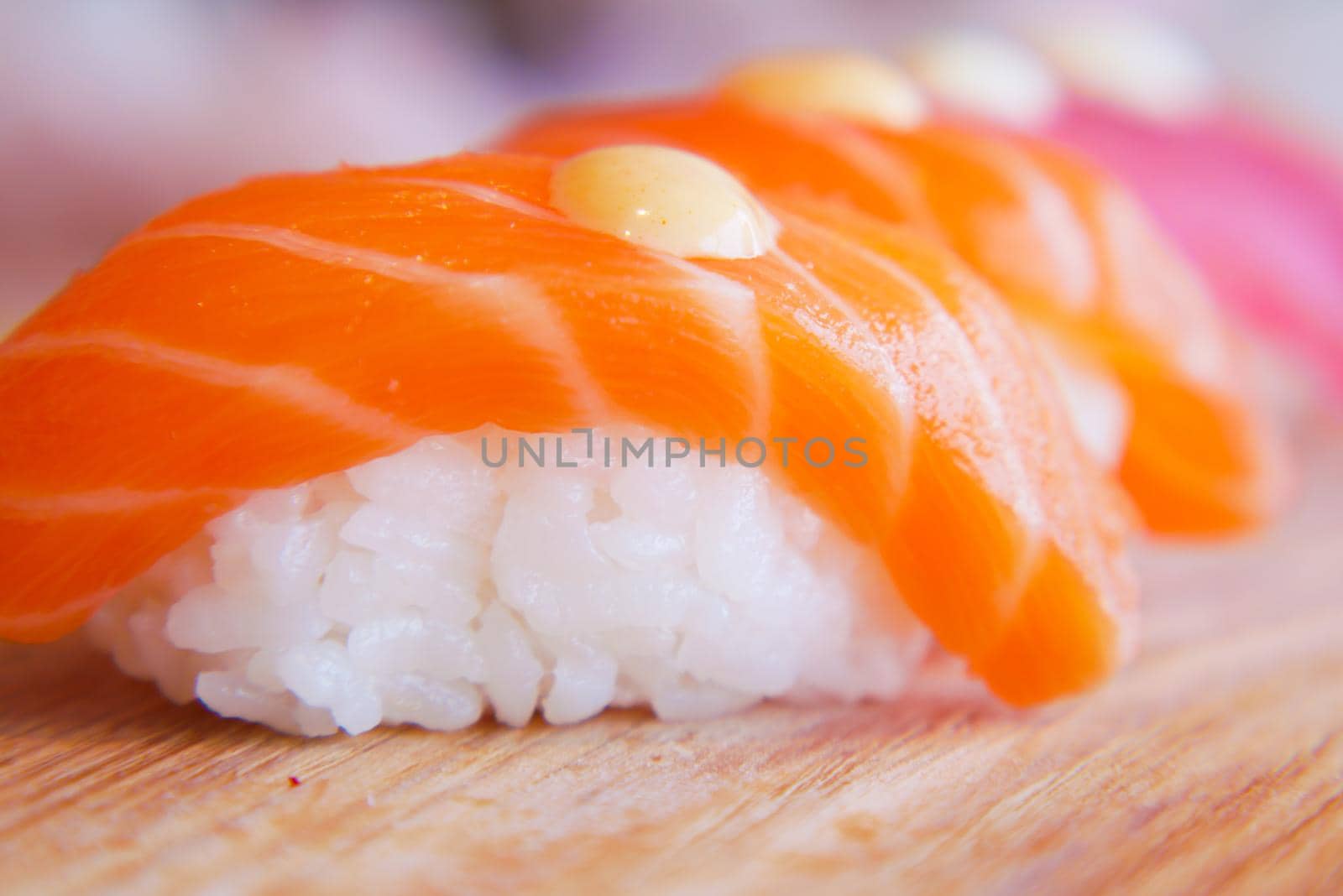 Traditional japanese nigiri sushi with salmon
