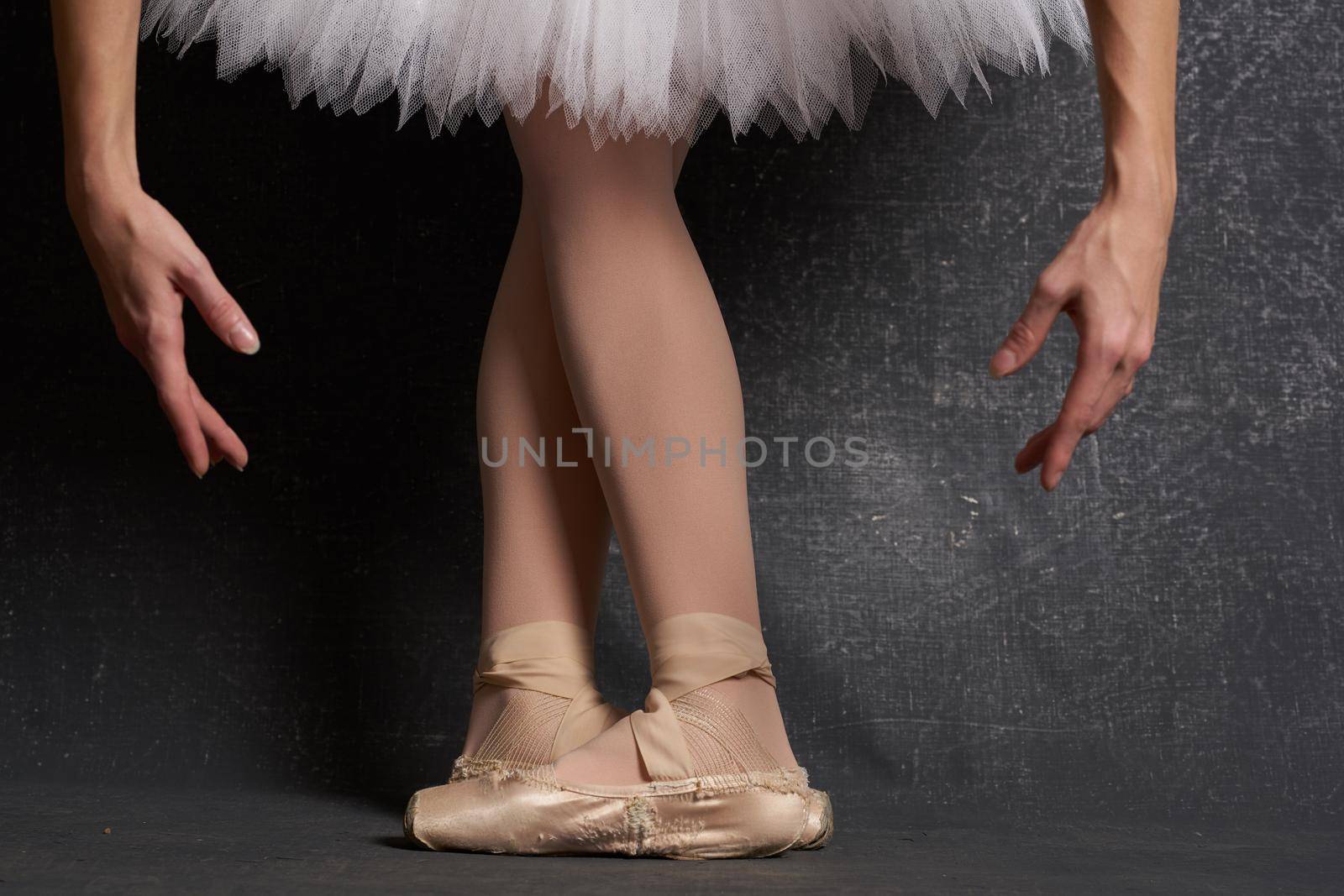 feet in ballet flats performing ballerina traditional dance. High quality photo