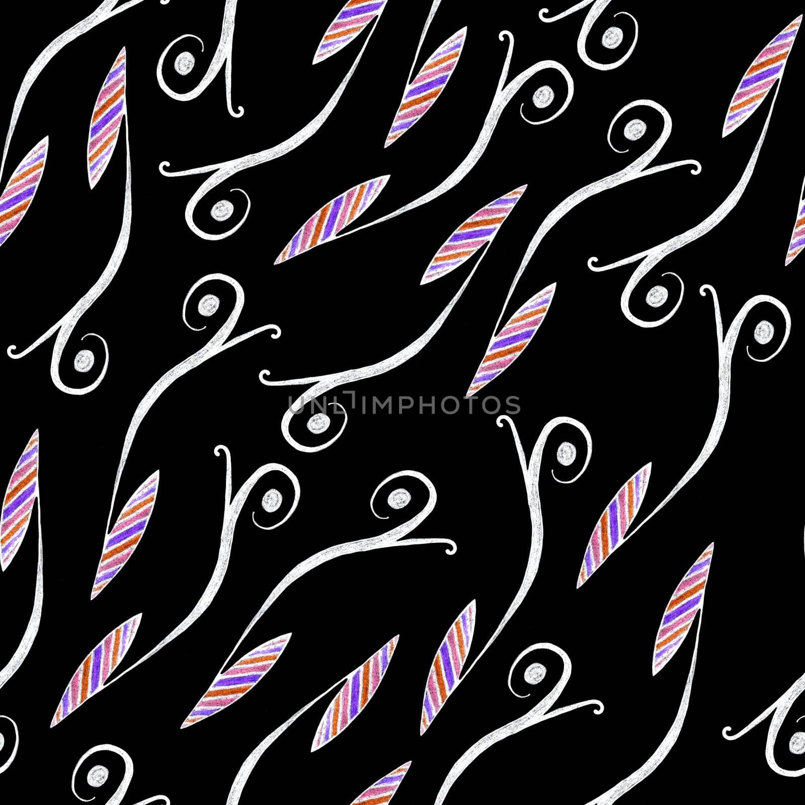 Seamless Pattern with Abstract Leaf Drawn by Colored Pencils. by Rina_Dozornaya