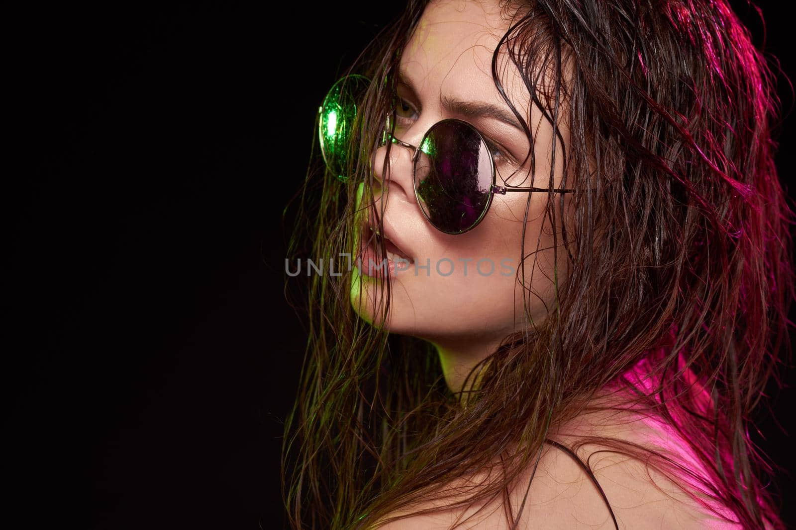 woman model wearing sunglasses posing luxury close-up by Vichizh