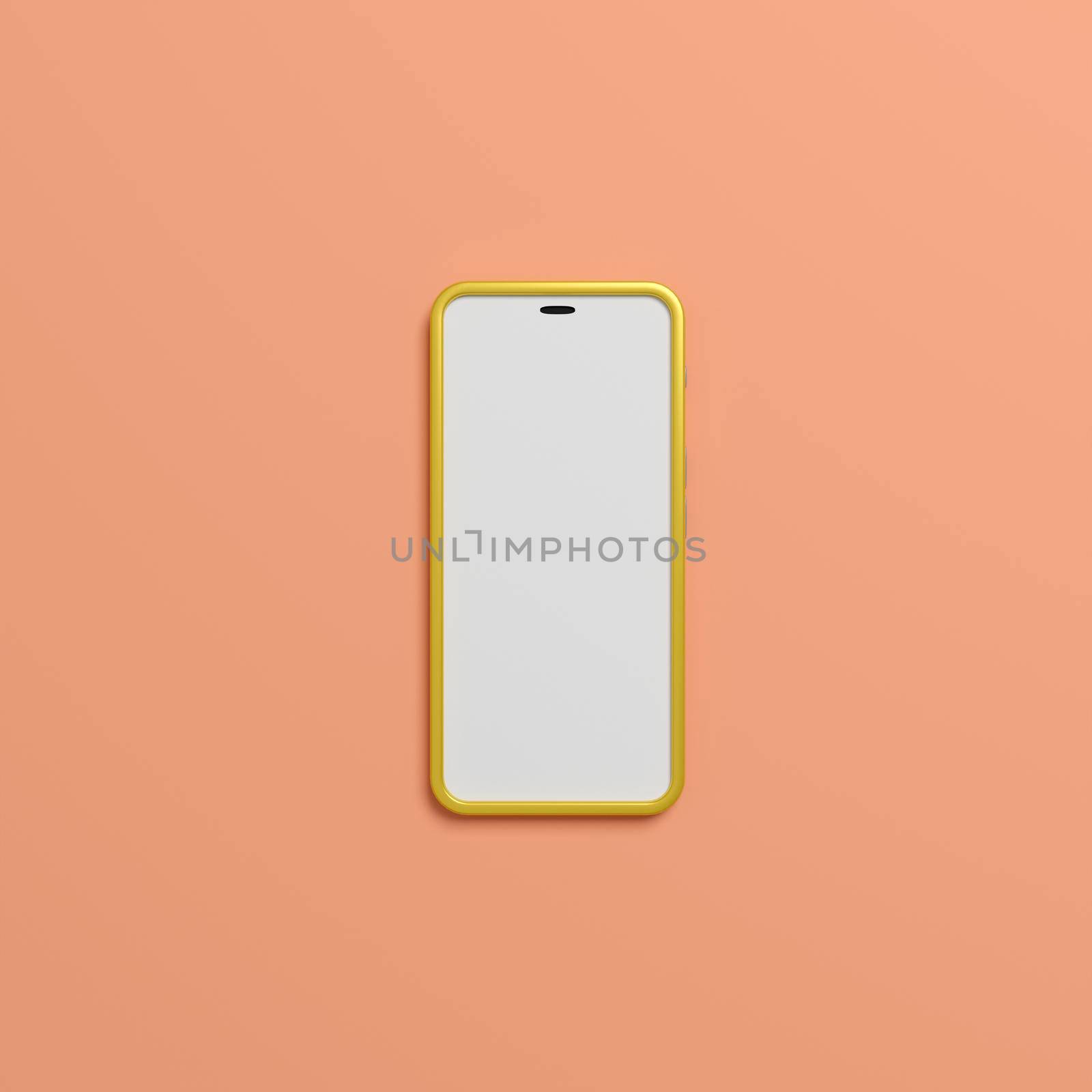 An smartphone with blank screen on pink background. 3d render