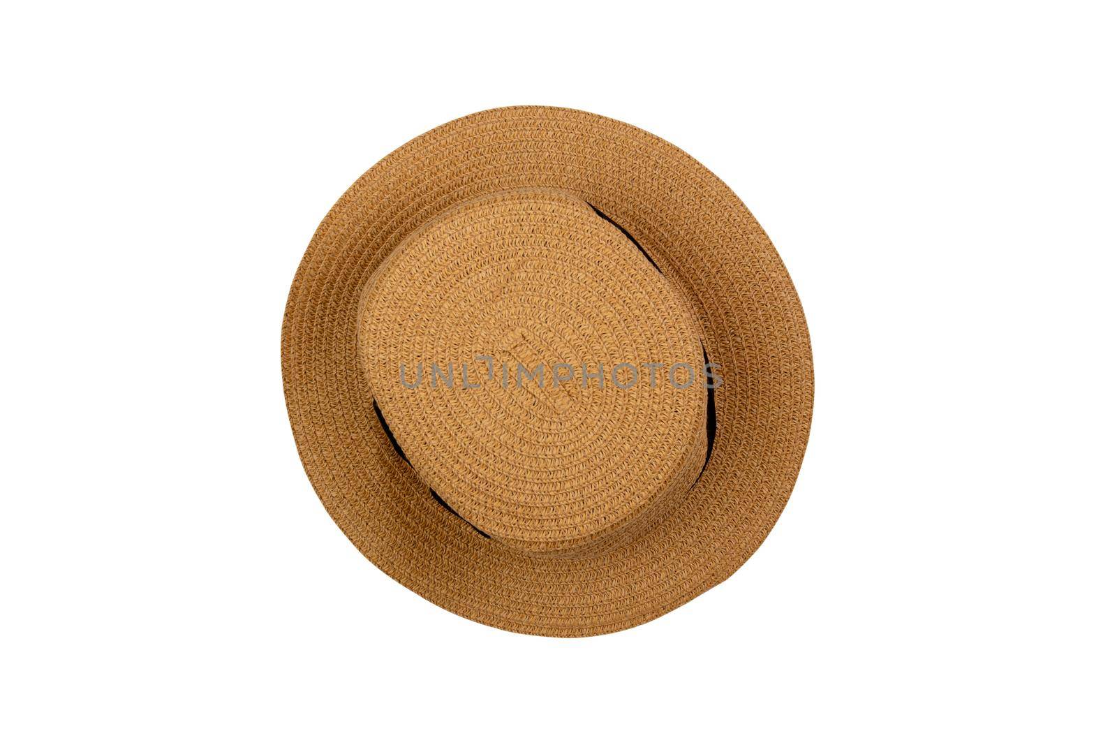 Panama hat with summer top view isolated on white background.