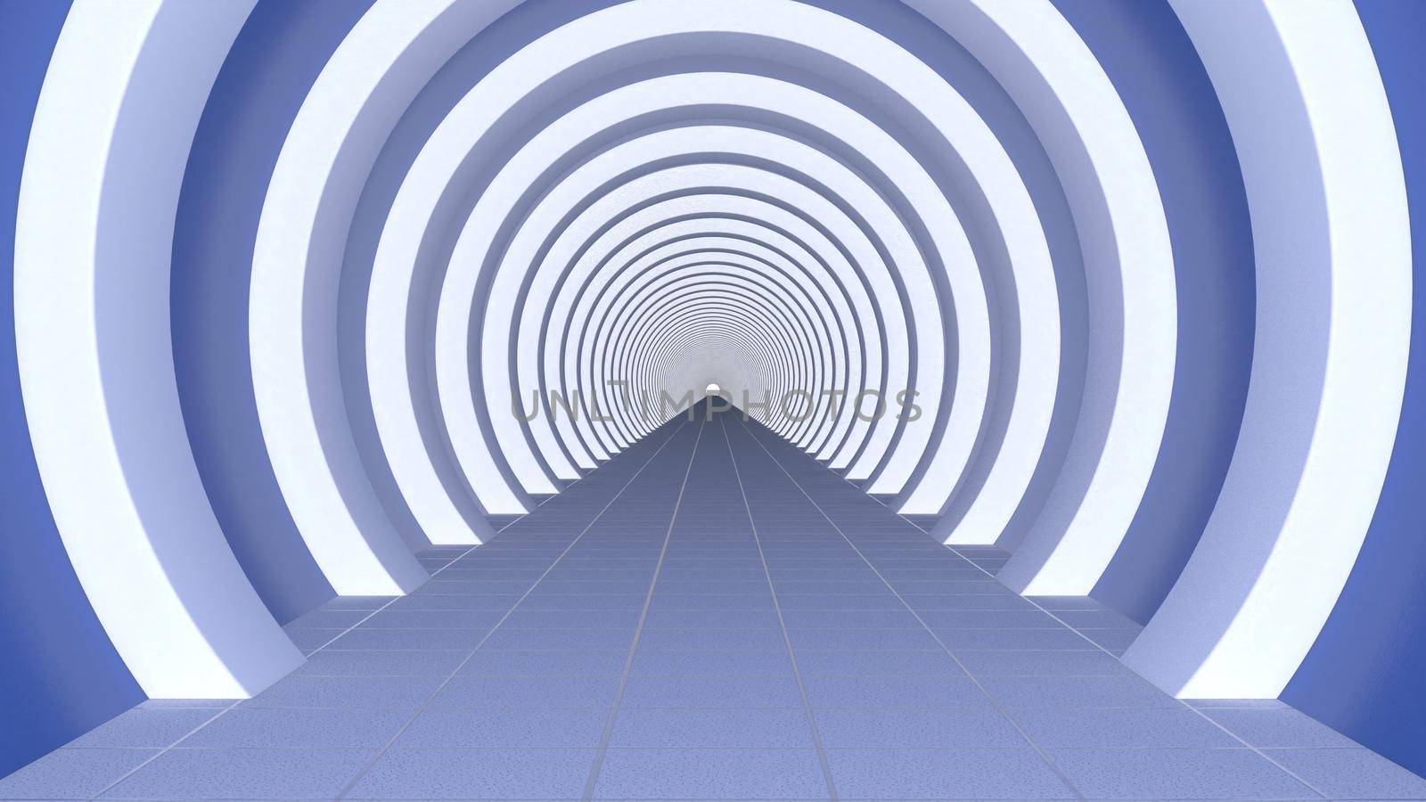 Blue round corridor Modern architect tunnel.3d style futuristic building 3d render