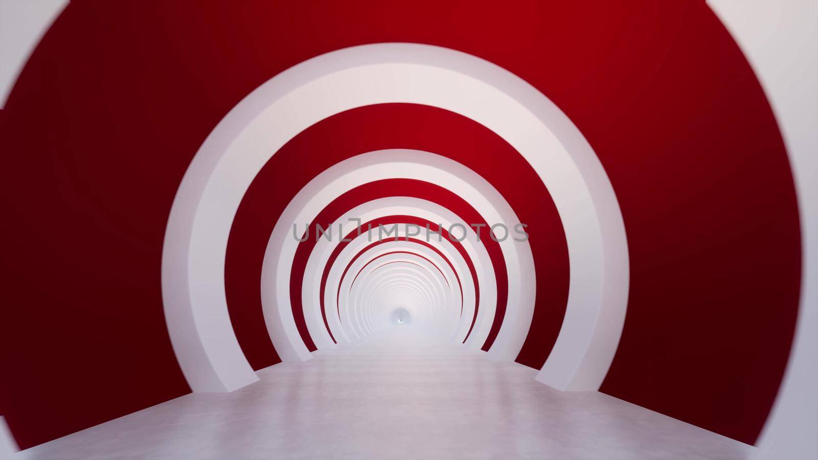 Long Red round tunnel corridor modern 3d style futuristic 3d render