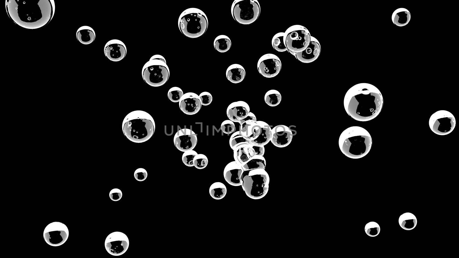 Water drops flying super slow motion Crystal clear liquid bubble 3d render by Zozulinskyi