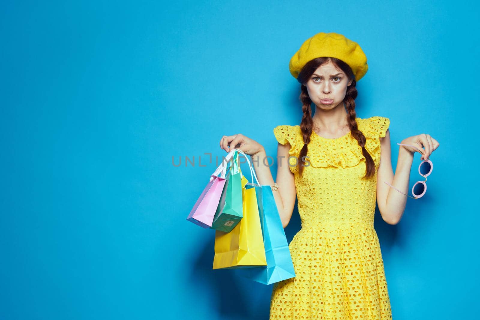 cheerful woman shopping entertainment lifestyle isolated background by Vichizh