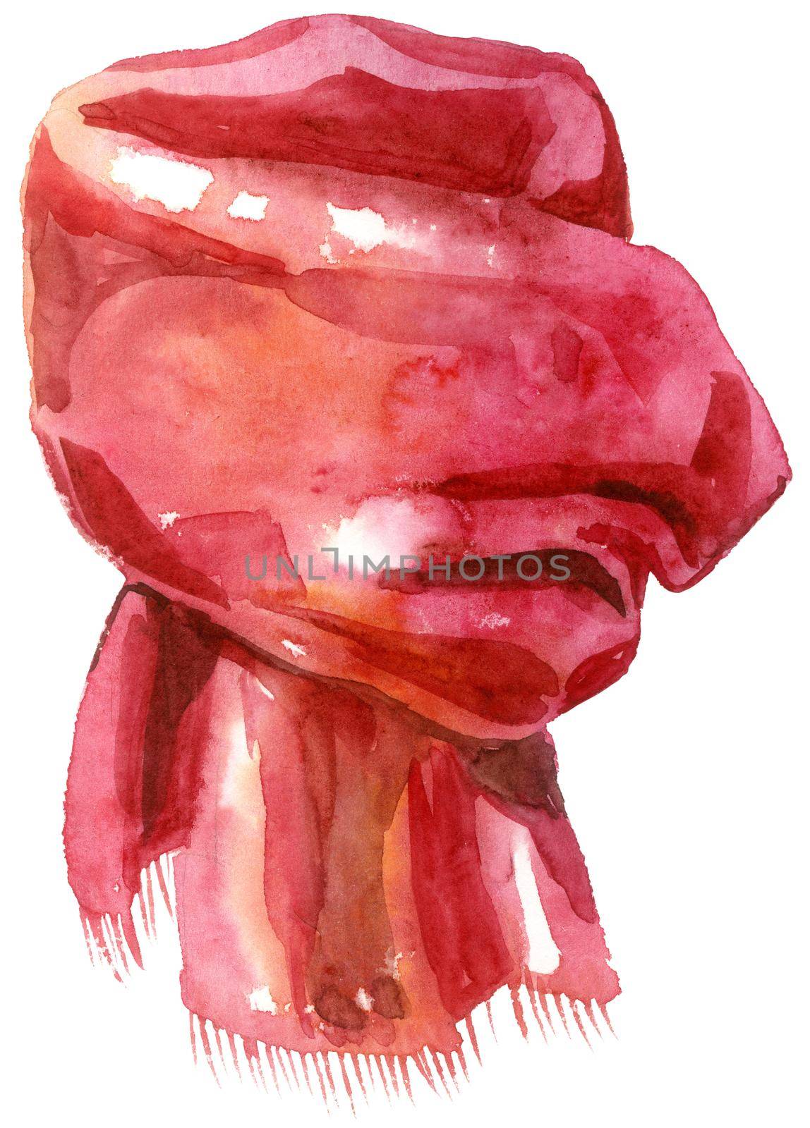 Red scarf on a white background. Watercolor illustration for design.
