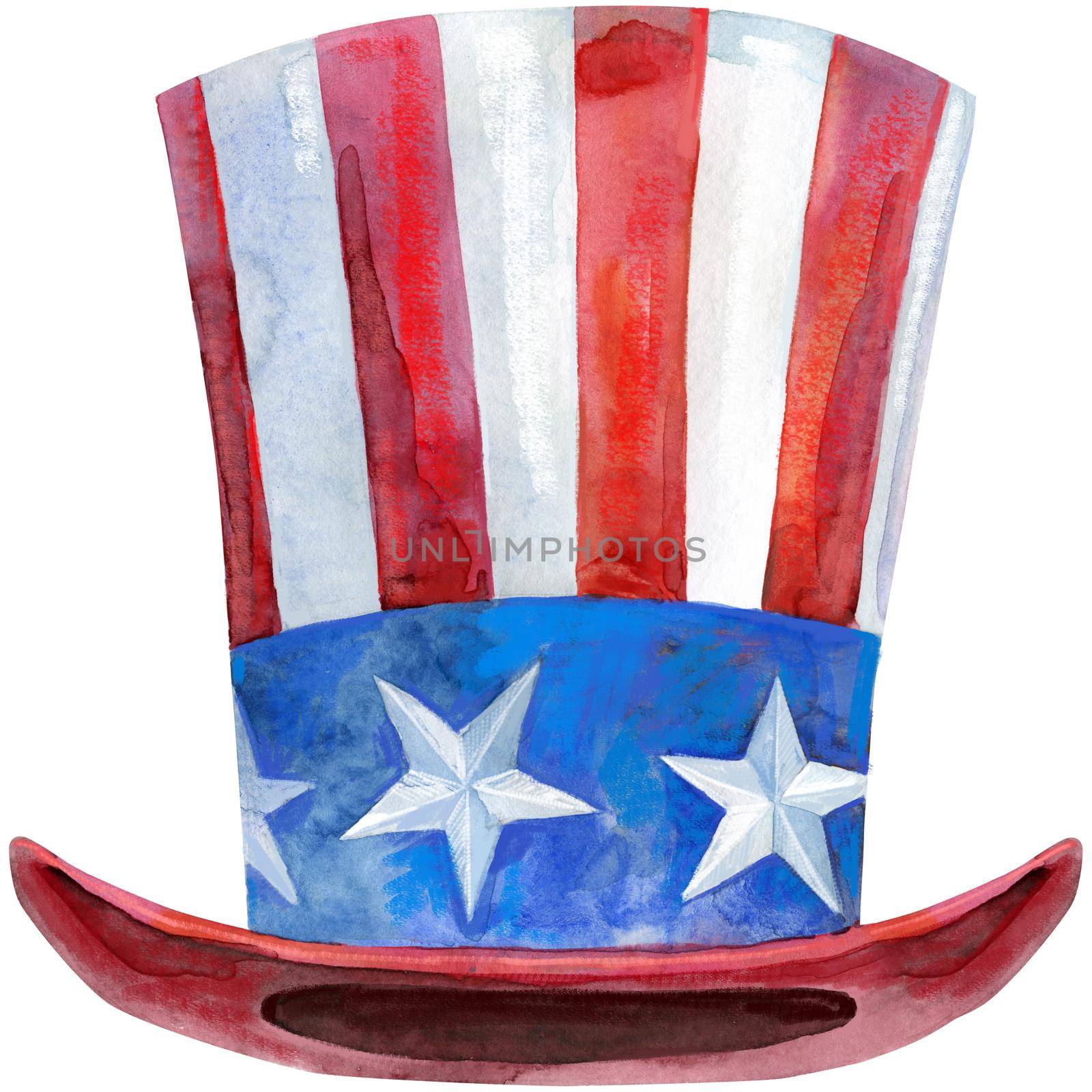 Stylized Uncle Sam Hat in the colors of the American flag. Suitable for illustrations related to public holidays. This element will be a good addition to the overall composition. Lincoln s hat.
