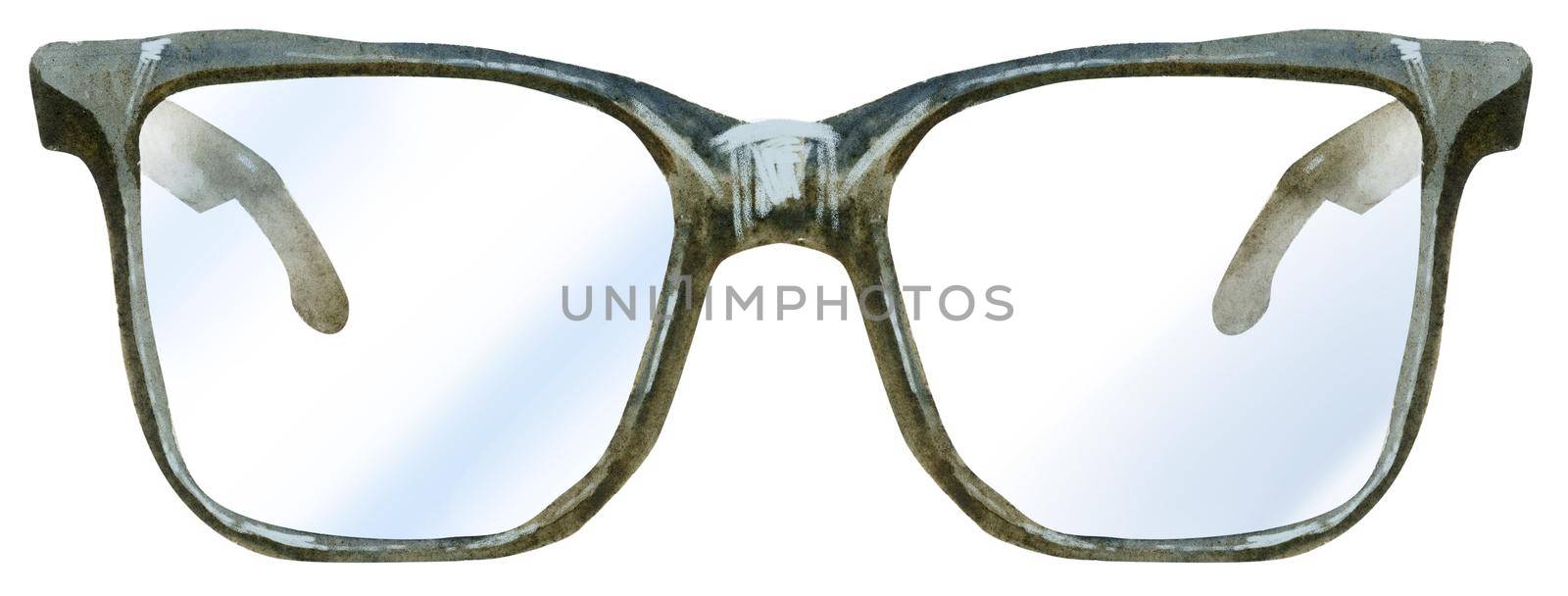 Watercolor elegant glasses with light glasses in a black frame by NataOmsk