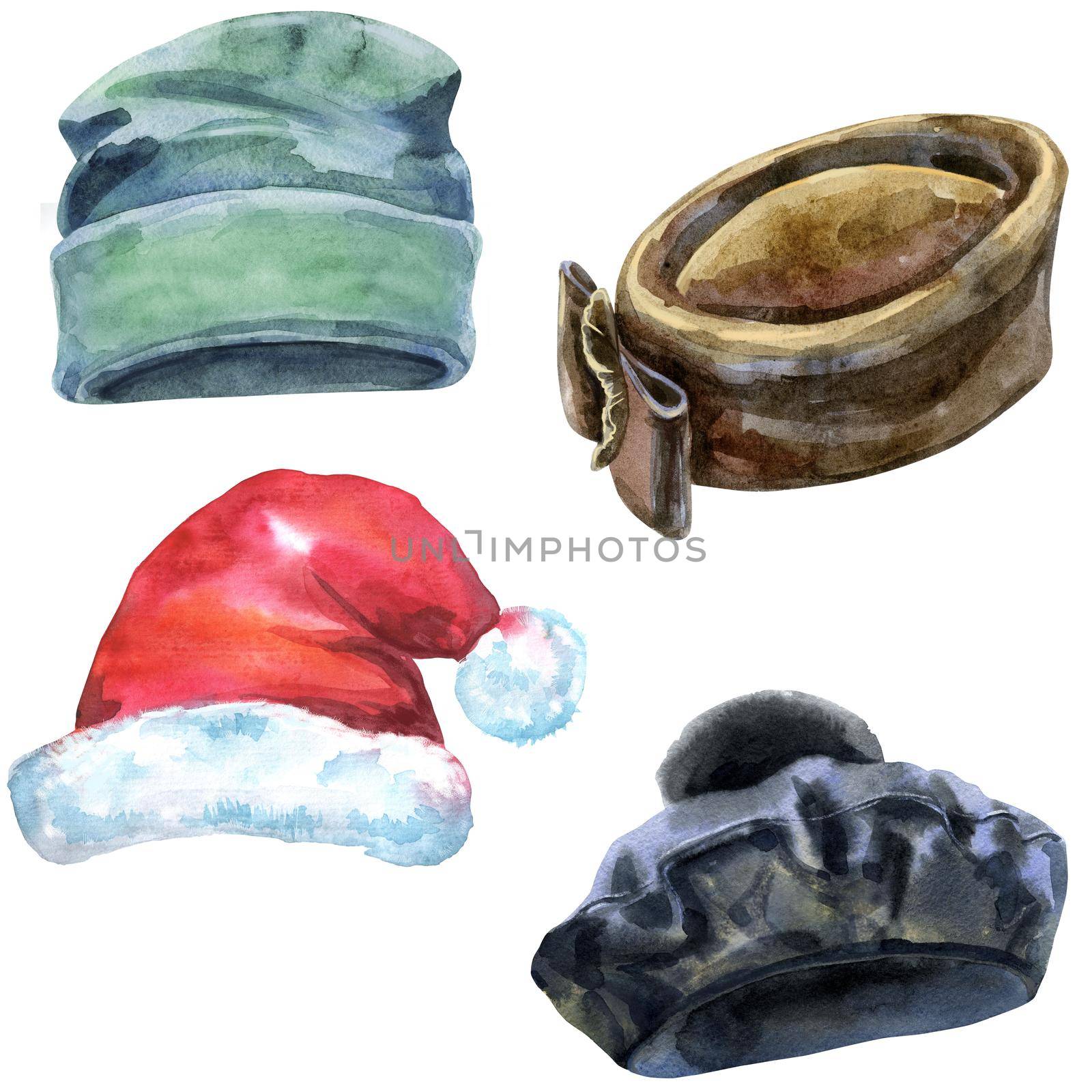 Set of watercolor illustrations of hats by NataOmsk
