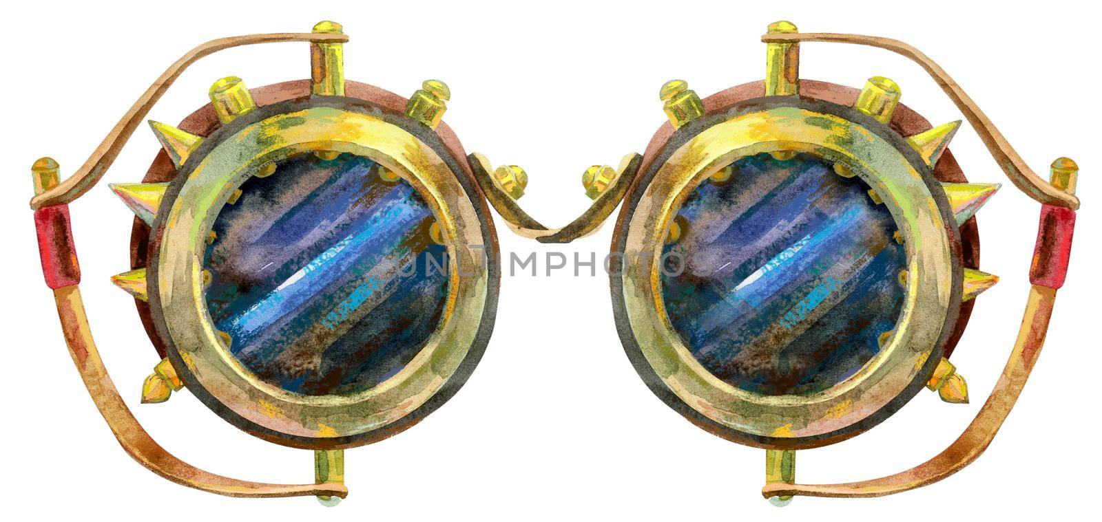 Watercolor metallic steampunk glasses, isolated old conceptual object by NataOmsk