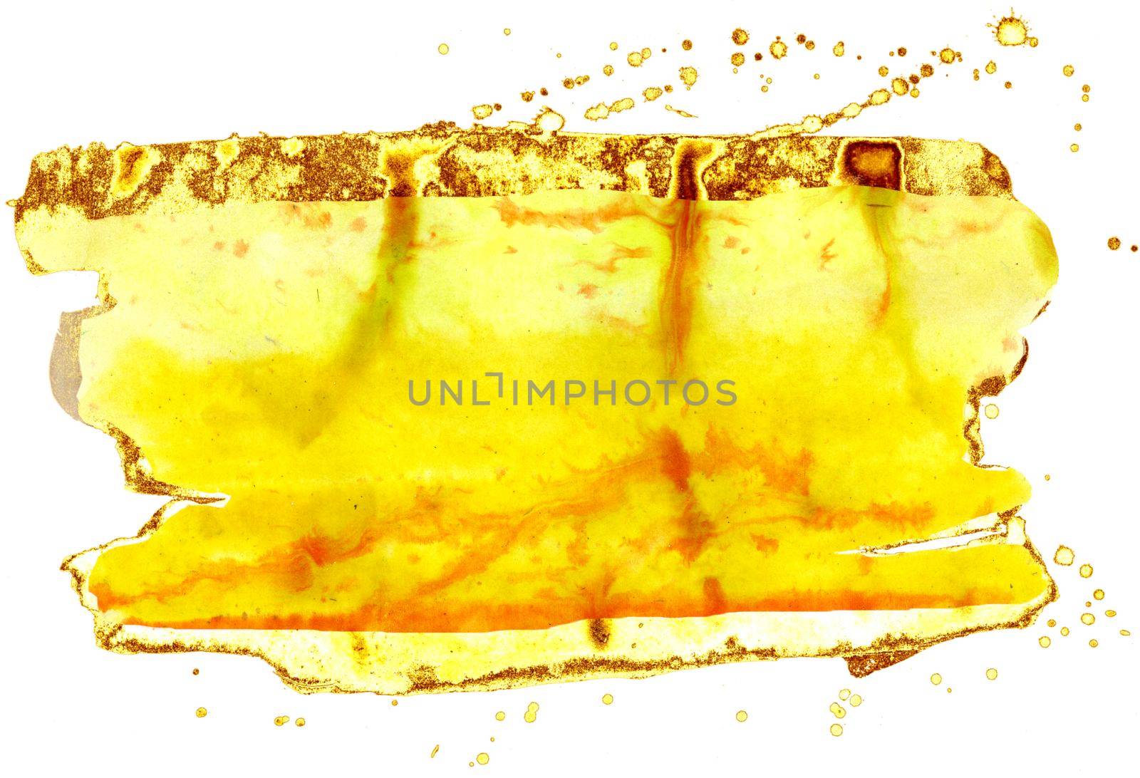 Yellow and gold watercolor brush strokes isolated on white background
