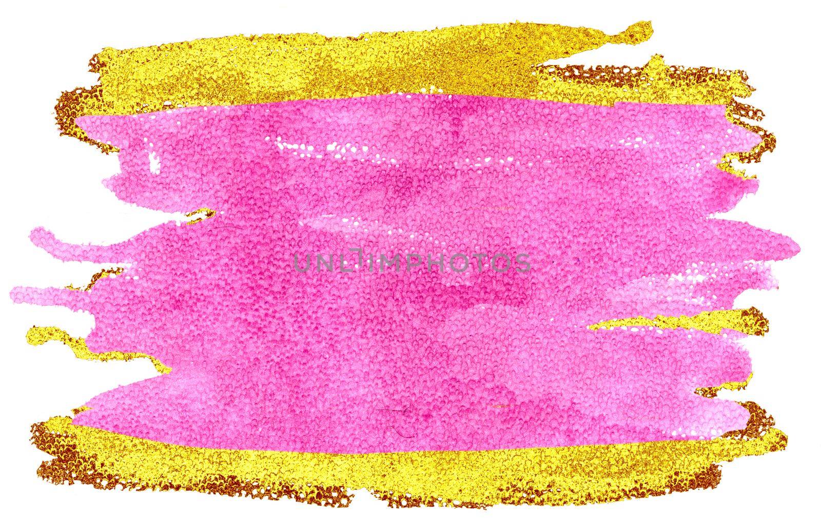 Pink and gold watercolor brush strokes isolated on white background
