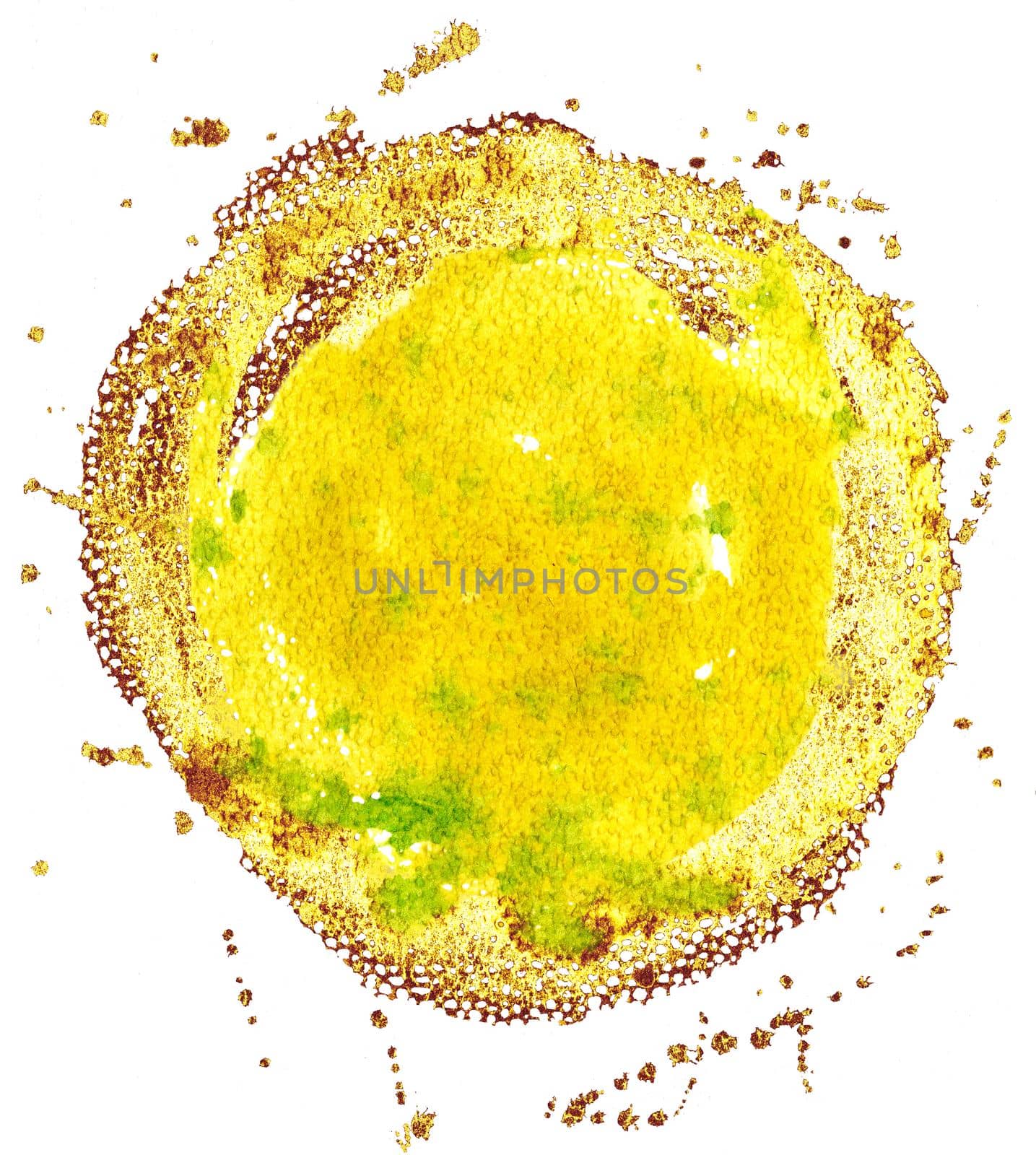 Yellow and gold watercolor circle isolated on white background