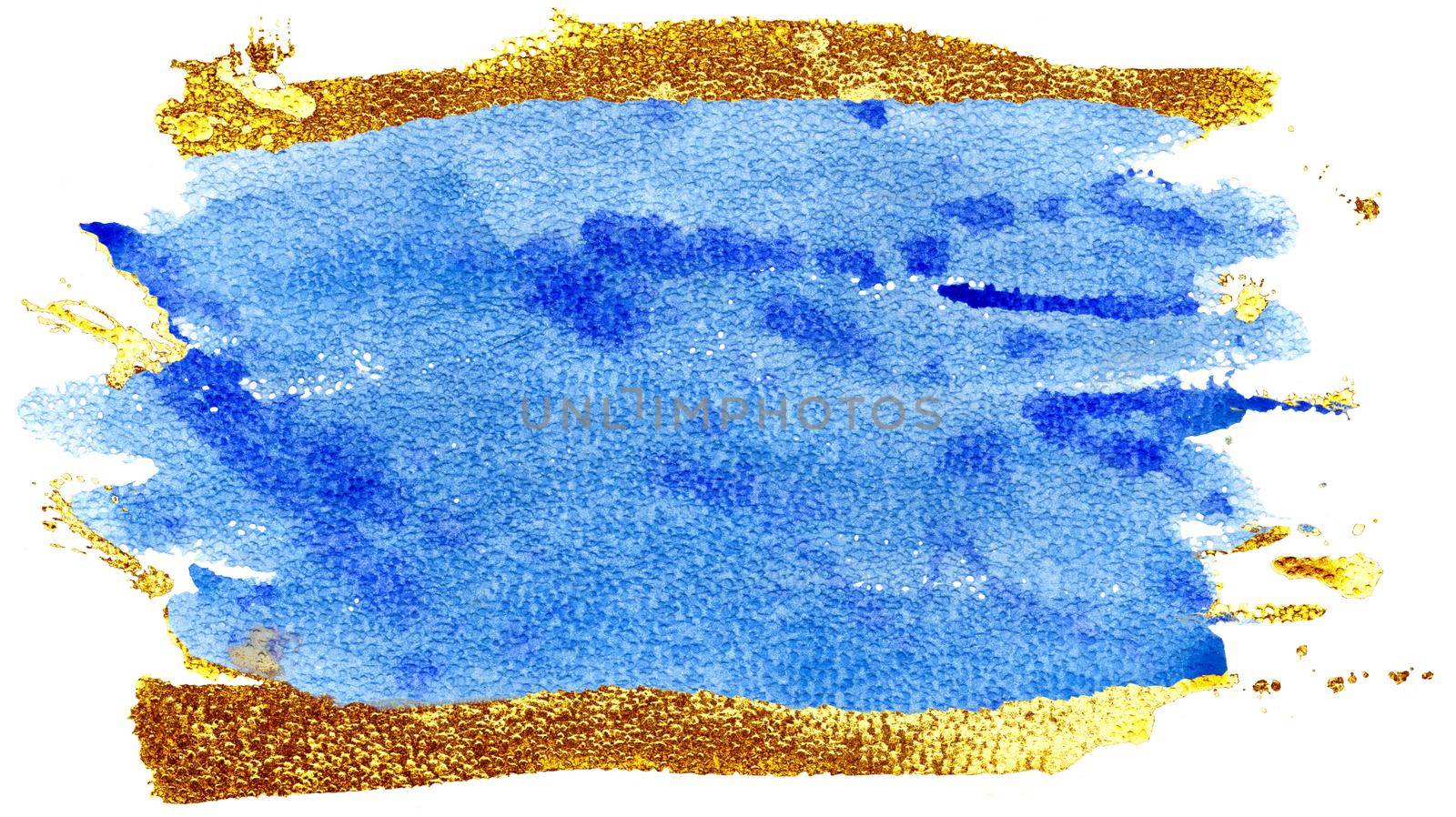 Coloured Watercolor Background. Blue and gold brush strokes by NataOmsk