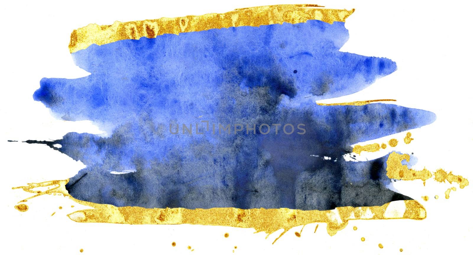 Coloured Watercolor Background. Blue and gold brush strokes by NataOmsk