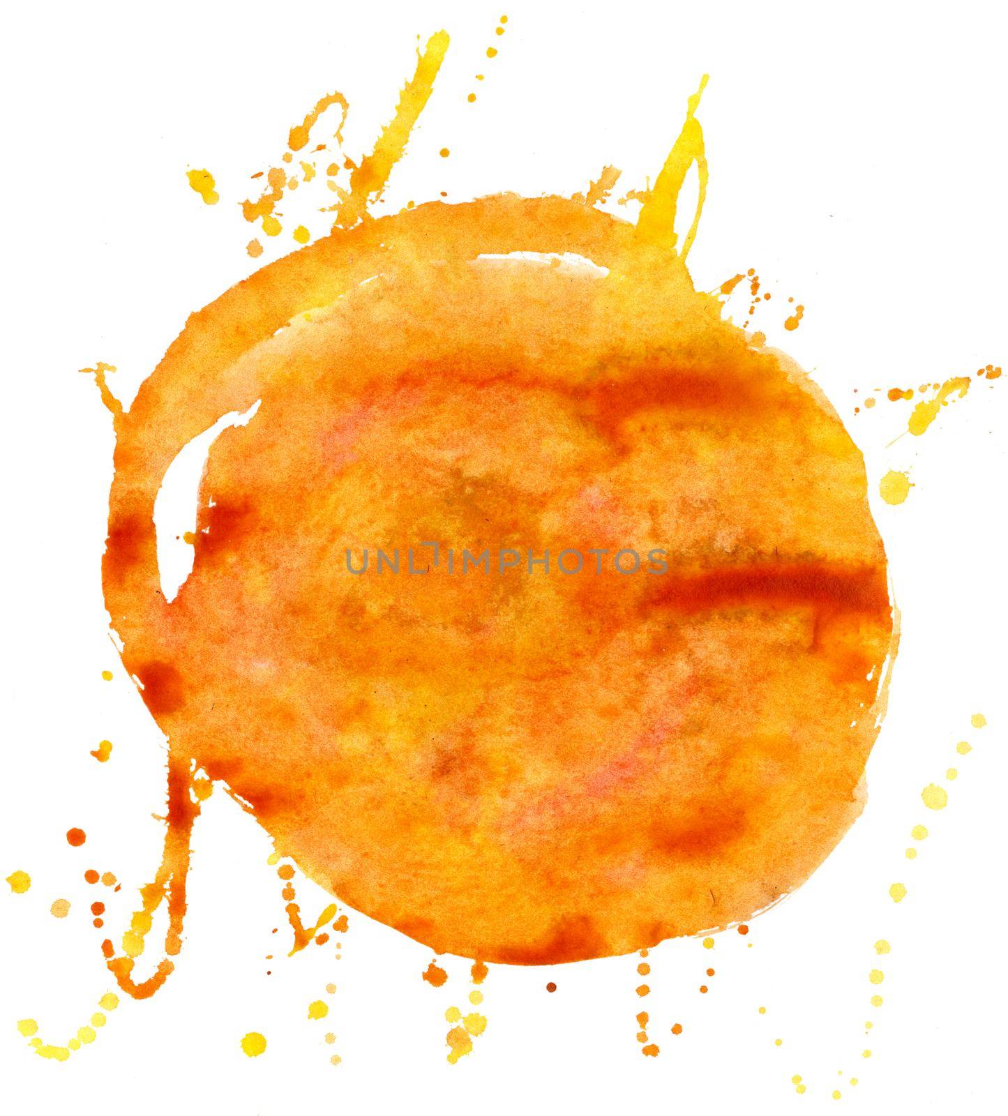 Orange watercolor circle isolated on white background