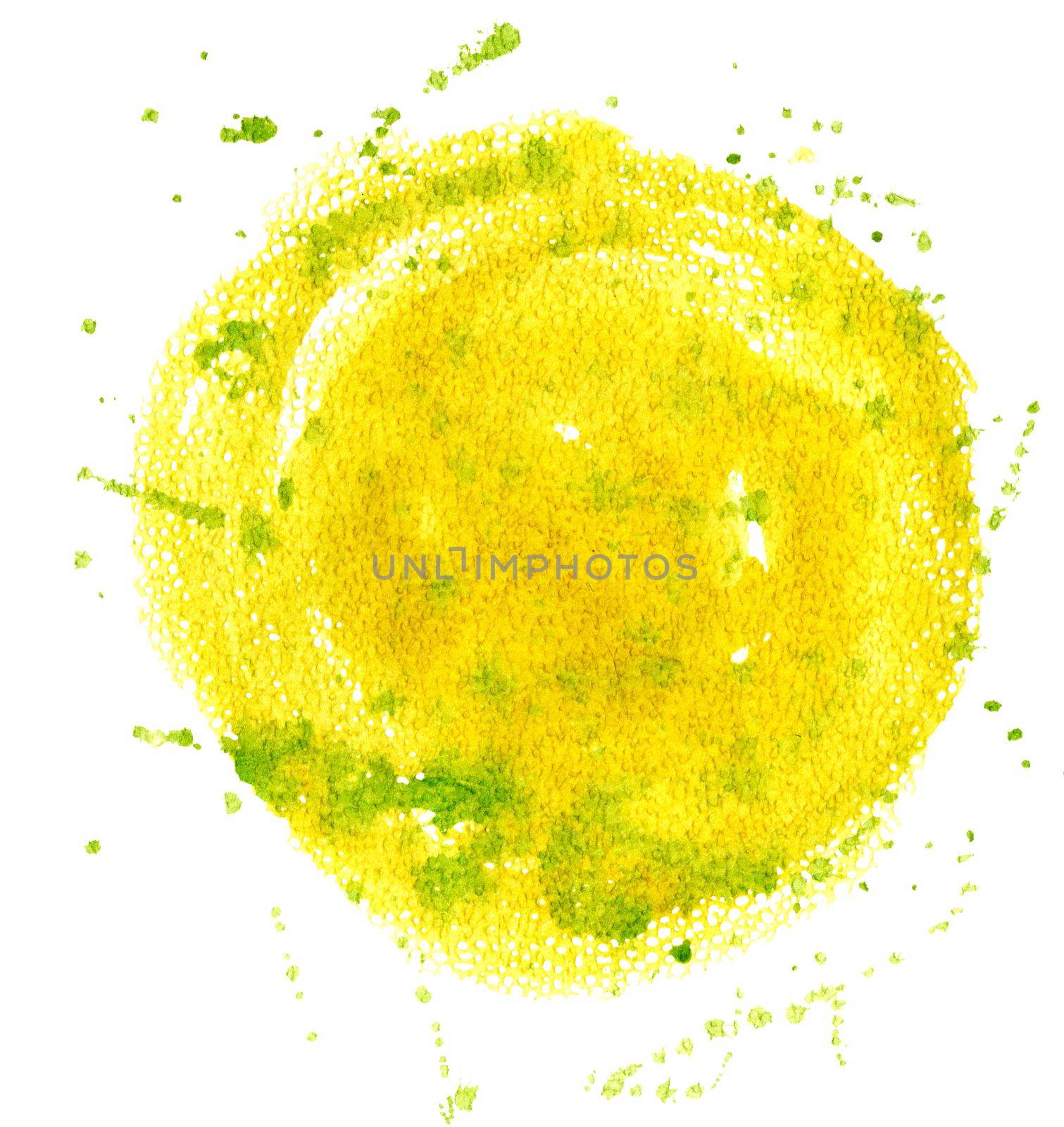 Yellow watercolor circle isolated on white background