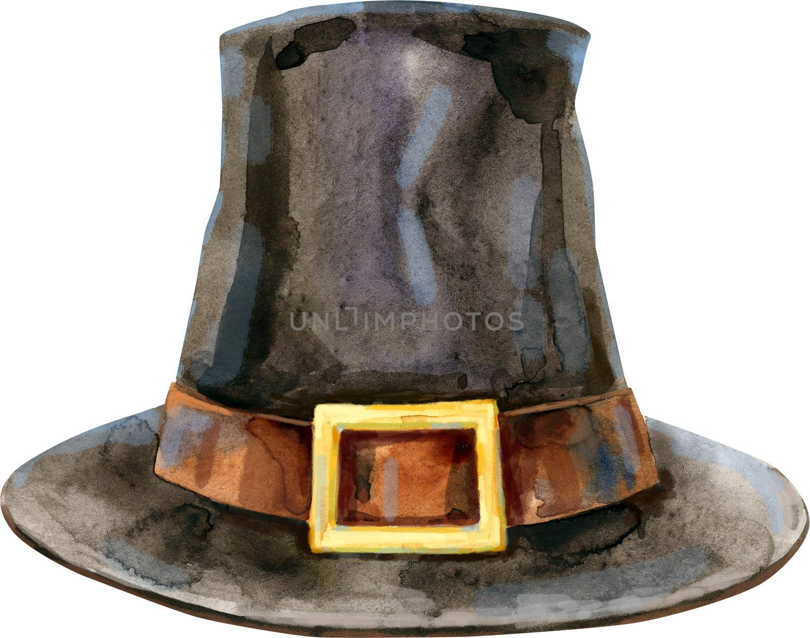 Thanksgiving Day background. Pilgrim hat Hand drawn sketch and watercolor illustration