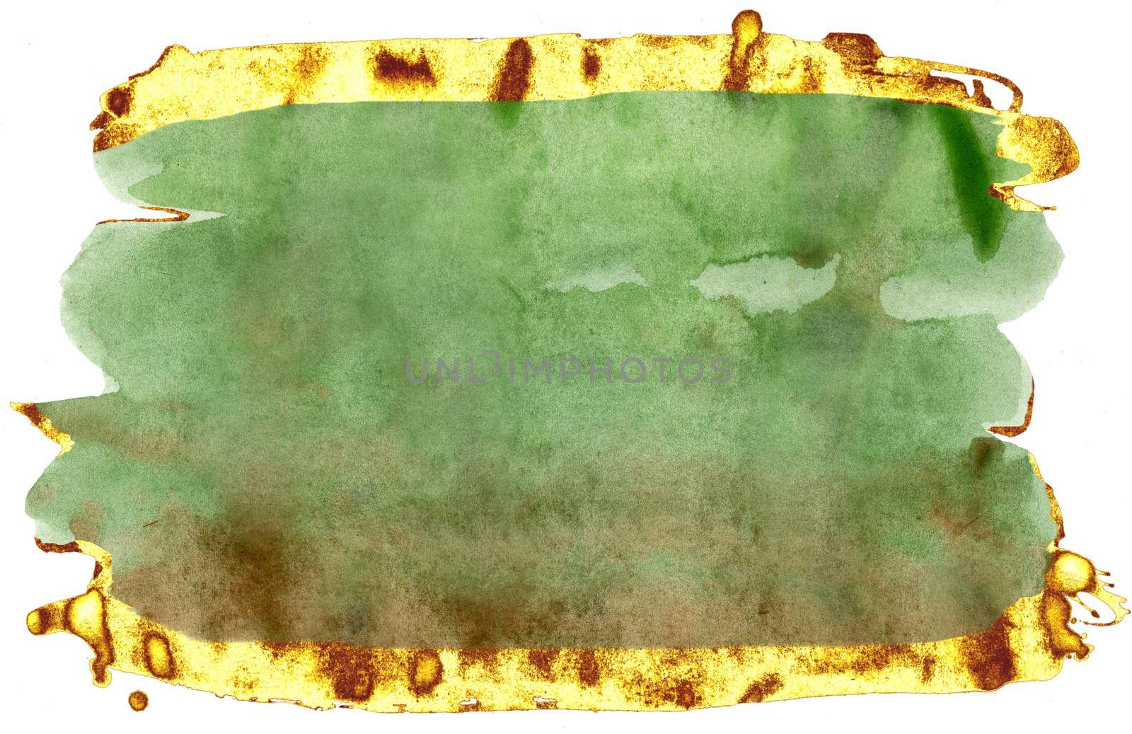 Coloured Watercolor Background. Green and gold brush strokes by NataOmsk