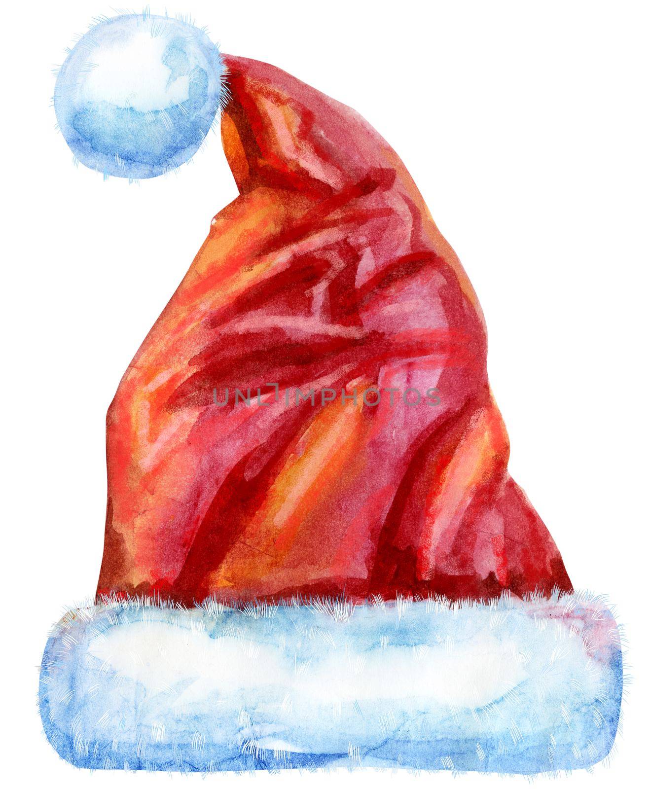 Christmas Santa Claus red hat, watercolor illustration by NataOmsk
