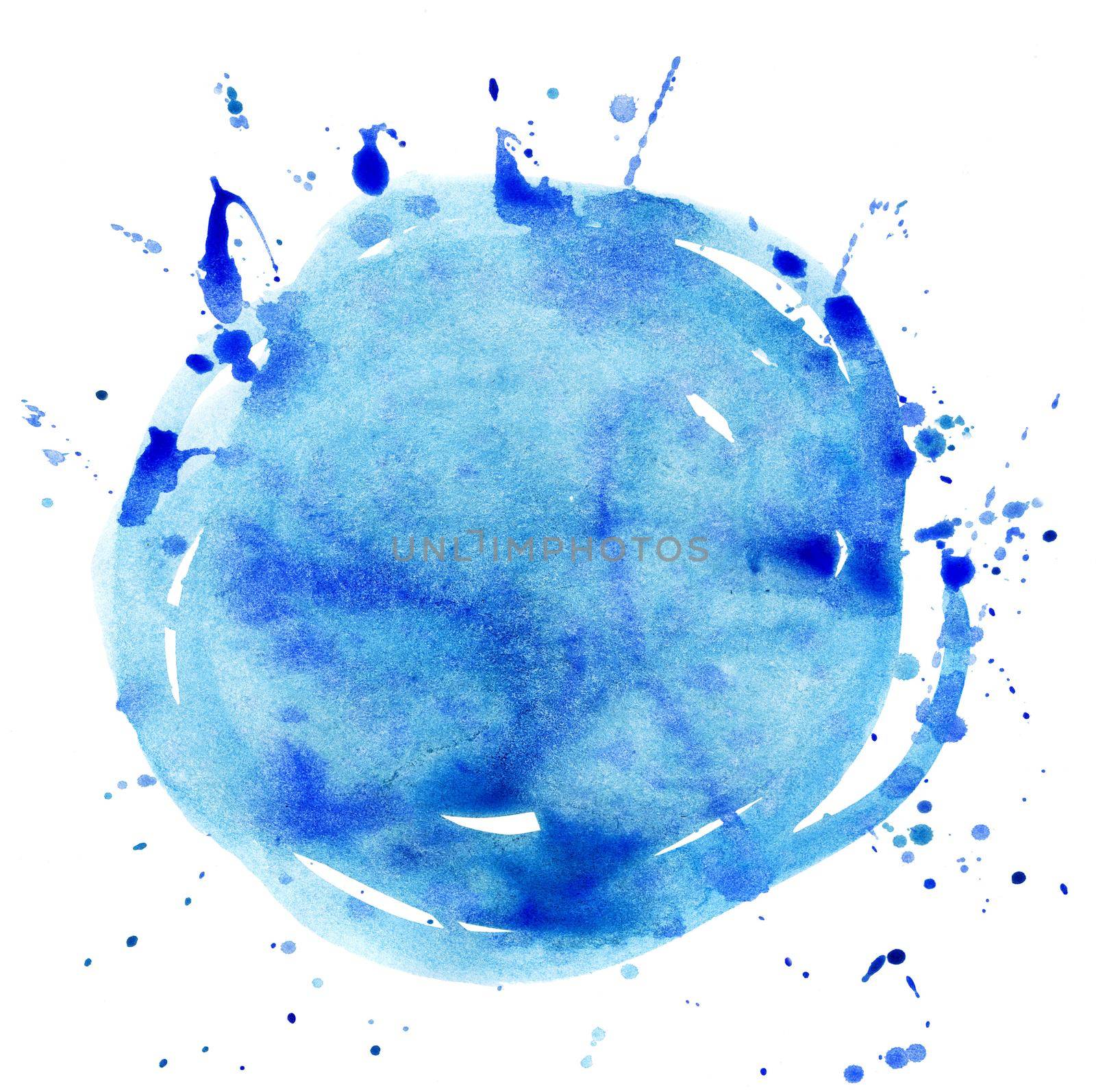 Blue watercolor circle isolated on white background