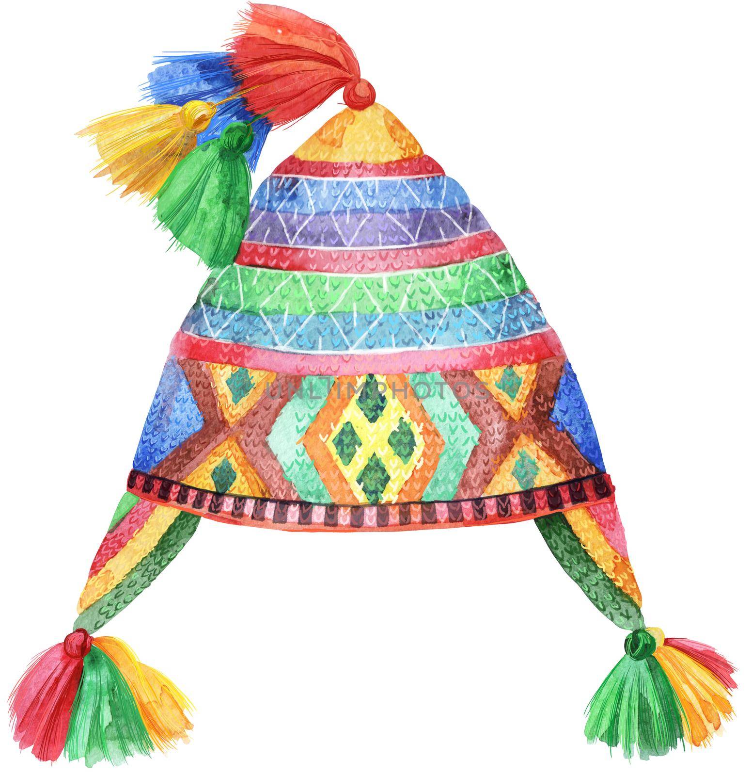 Colorful Peruvian National Chulo hat. Watercolor illustration by NataOmsk