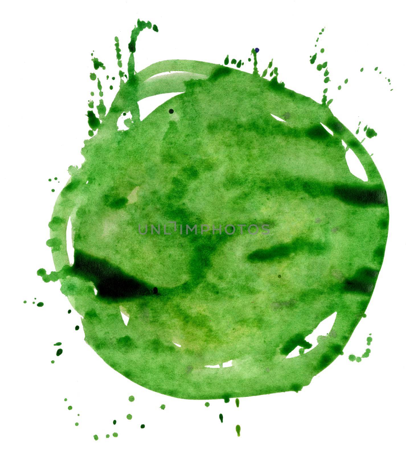 Green watercolor circle isolated on white background