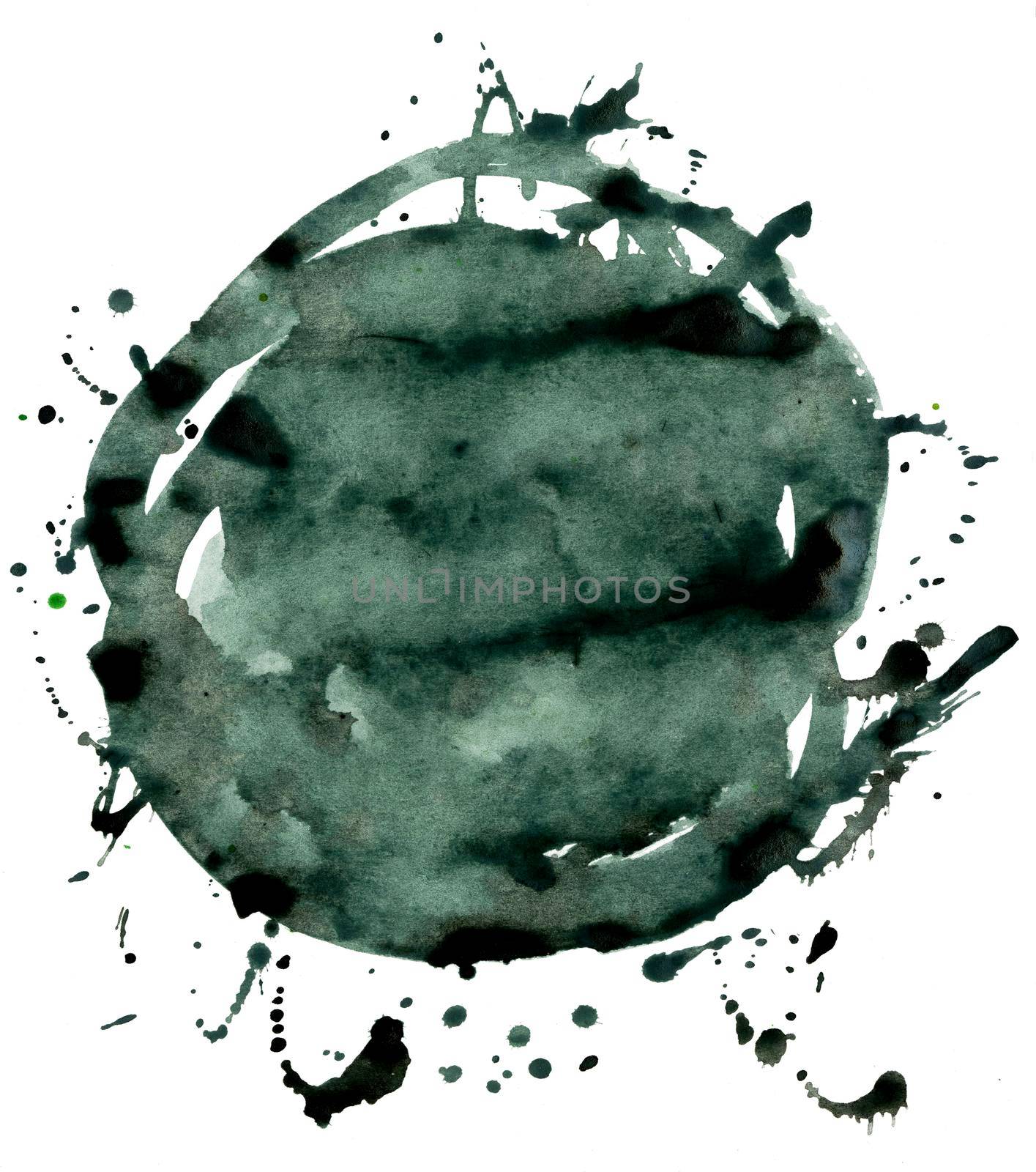Black watercolor circle isolated on white background
