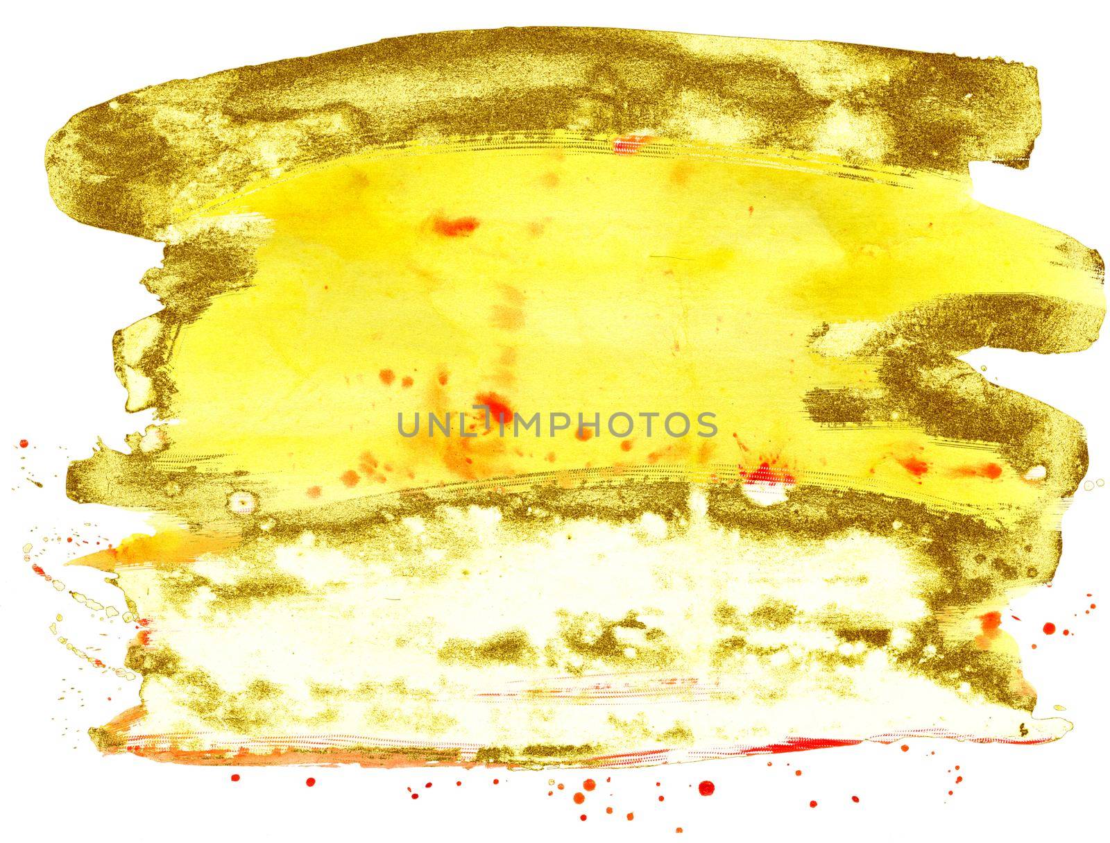 Yellow and gold watercolor brush strokes isolated on white background