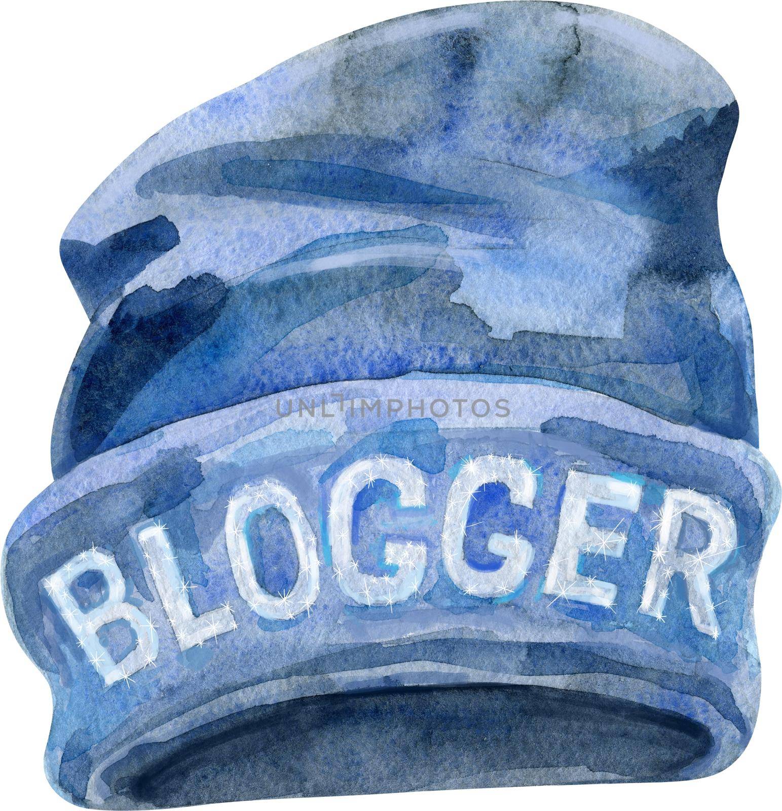 Watercolor sketch of winter hat a white background