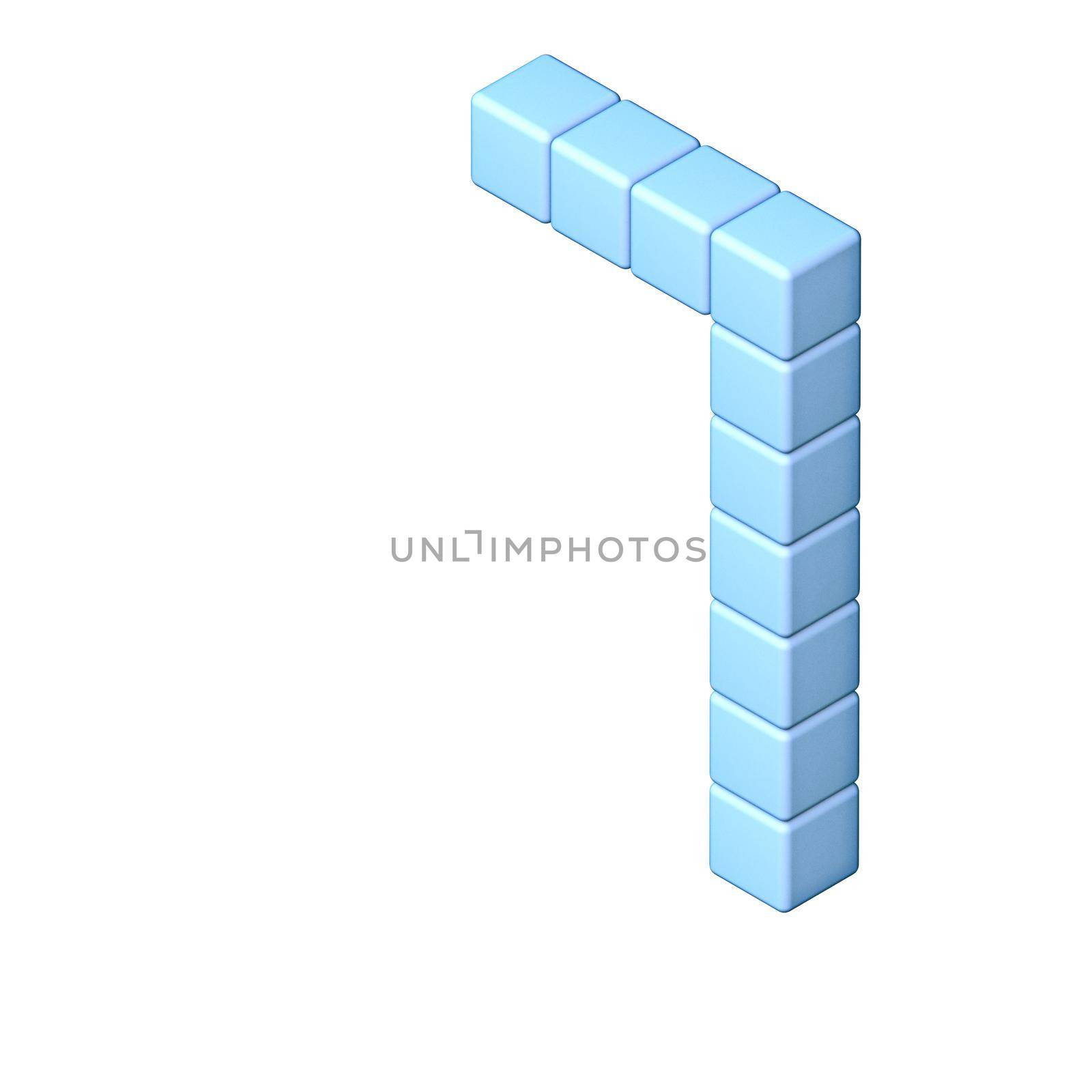 Blue cube orthographic font Number 1 ONE 3D render illustration isolated on white background