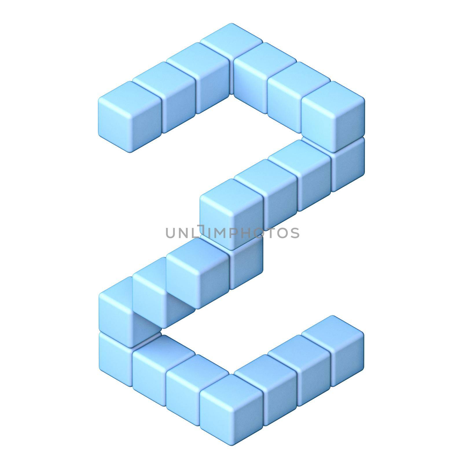 Blue cube orthographic font Letter Z 3D render illustration isolated on white background