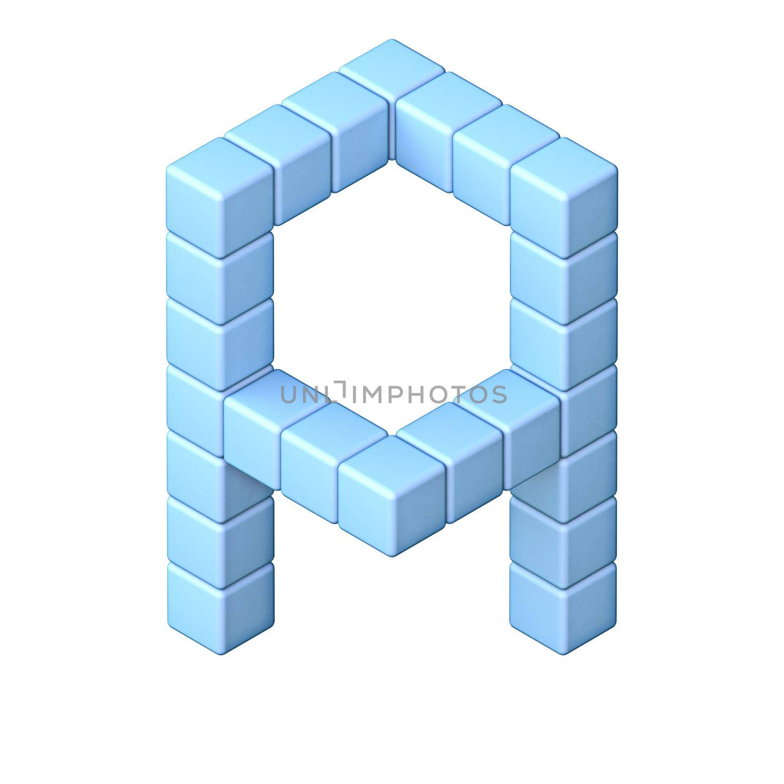 Blue cube orthographic font Letter A 3D by djmilic