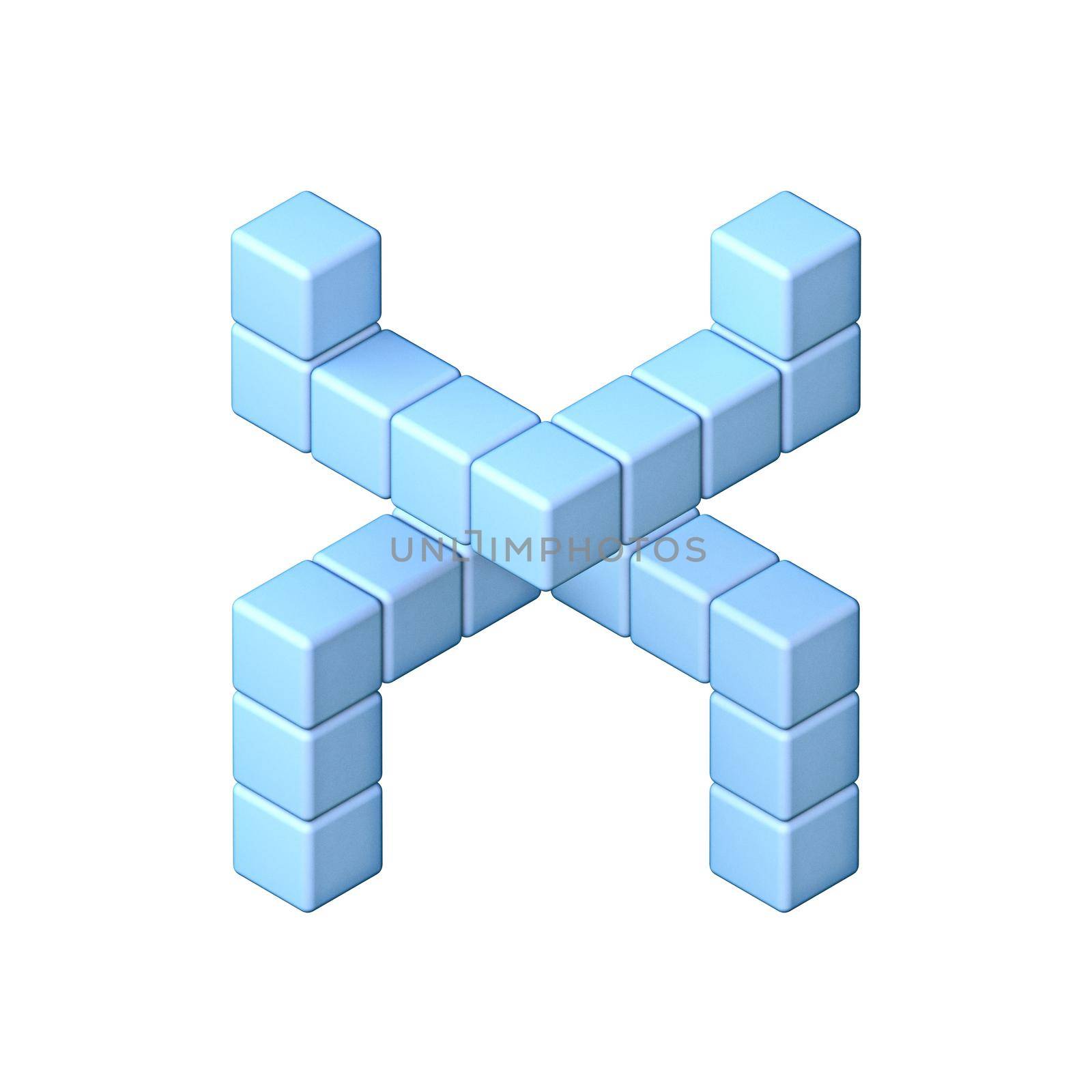 Blue cube orthographic font Letter X 3D by djmilic