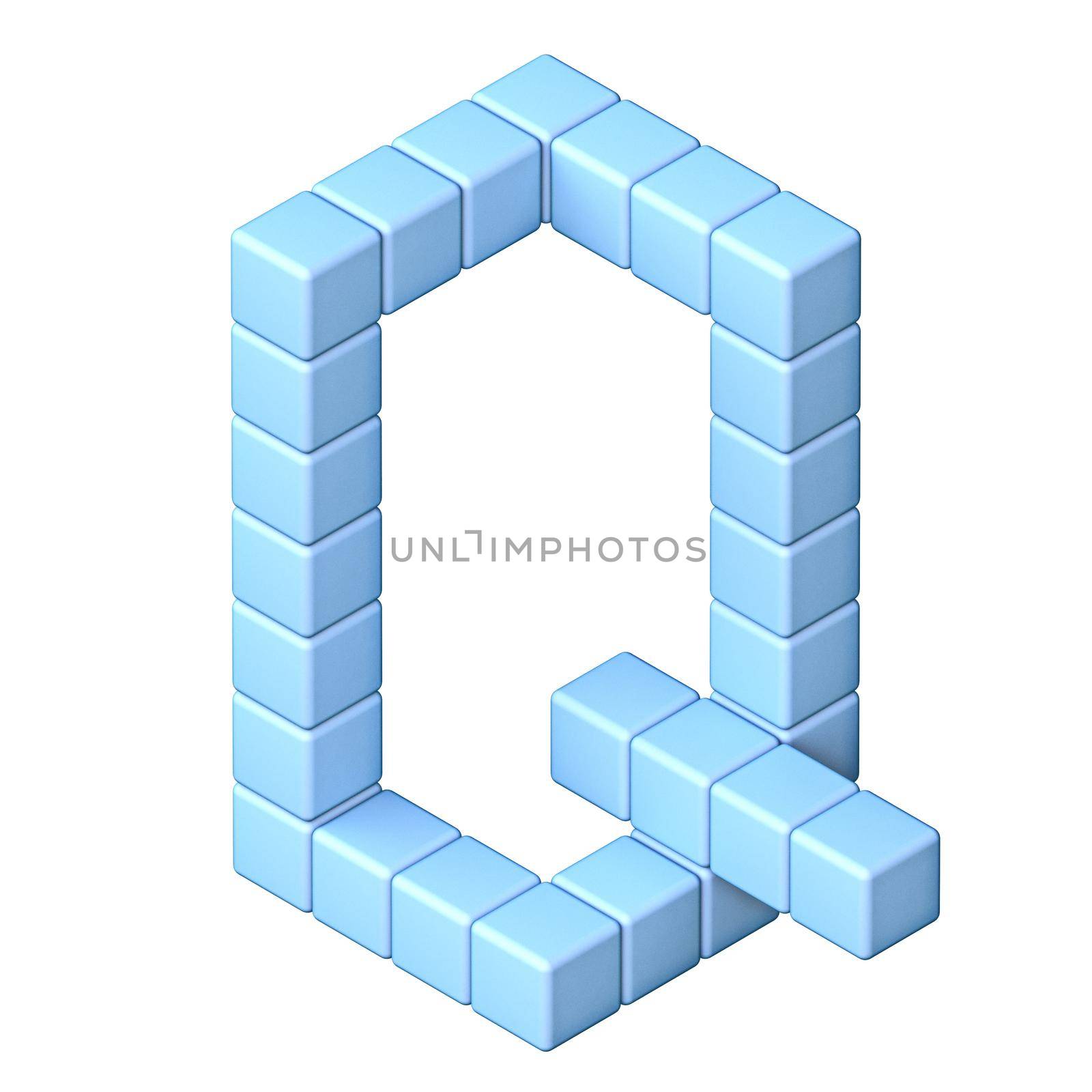 Blue cube orthographic font Letter Q 3D by djmilic