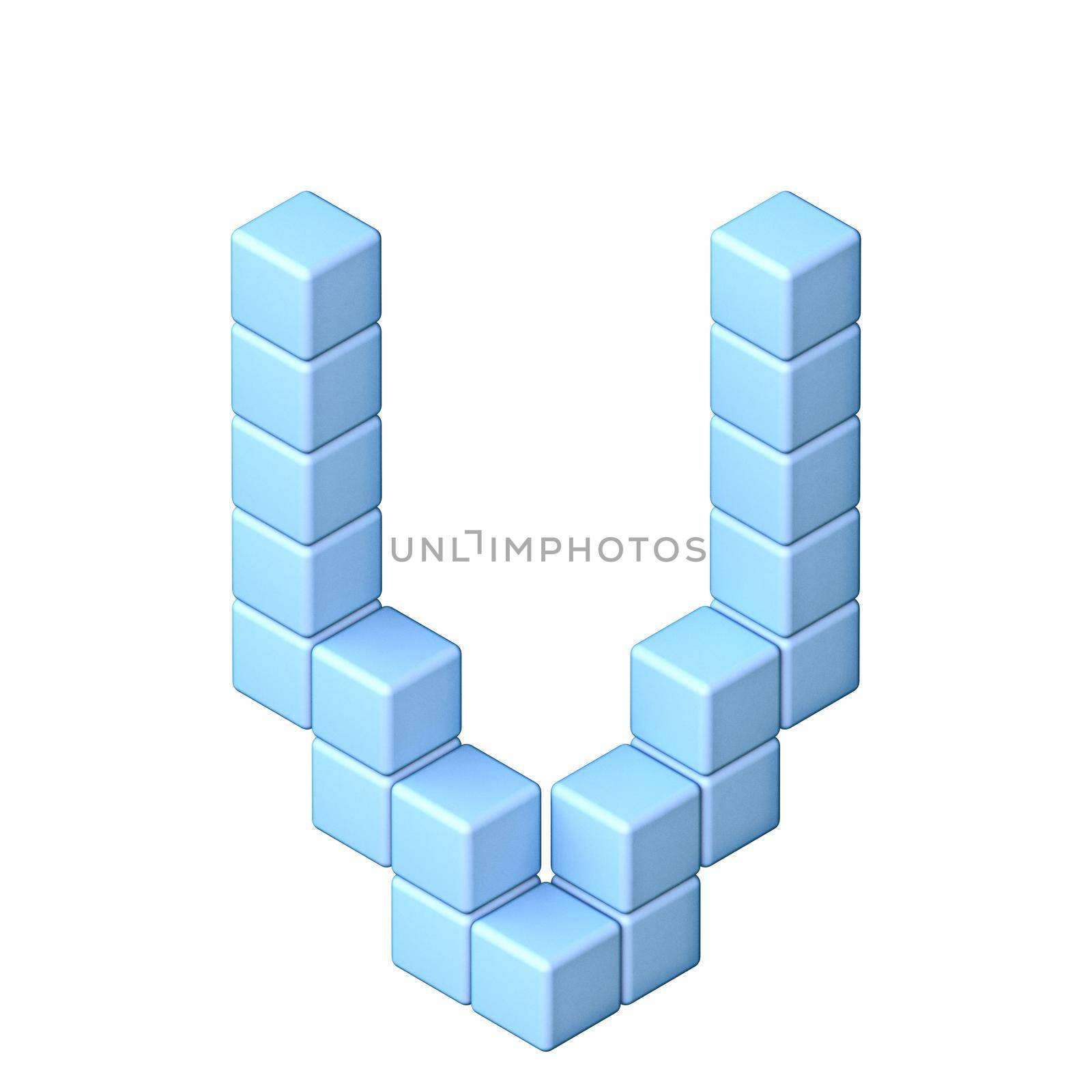 Blue cube orthographic font Letter V 3D by djmilic