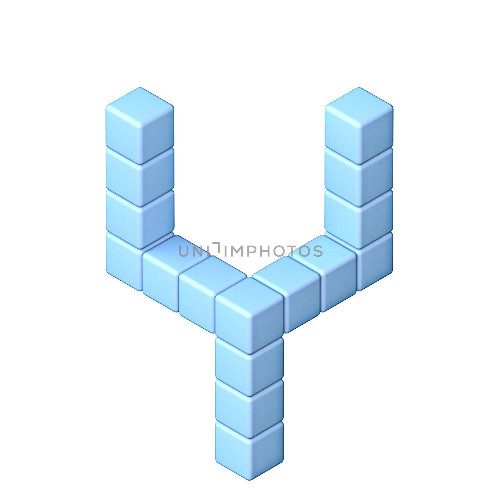 Blue cube orthographic font Letter Y 3D render illustration isolated on white background